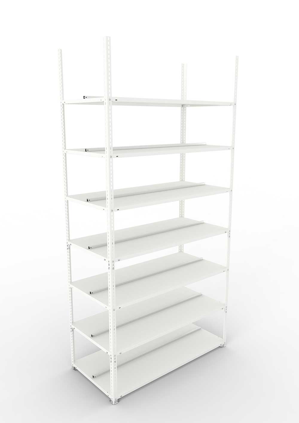 Büroregal Pro Schraubsystem Grundregal – 250×125×60 cm, RAL 7035, doppelseitig