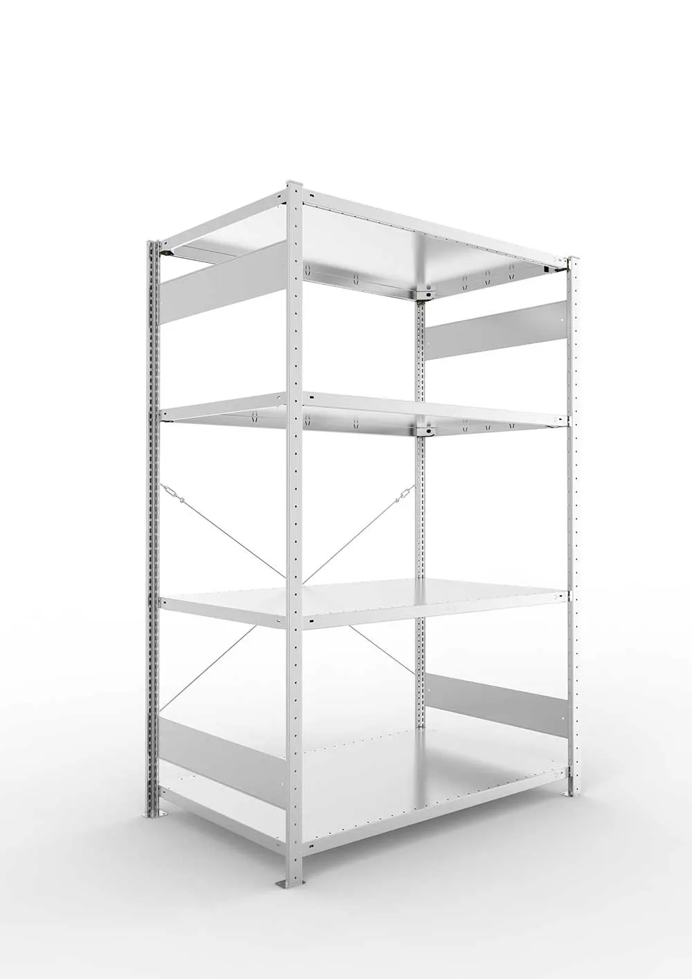 Metallregal Pro-Max Stecksystem Grundregal – 200×130×80 cm, 230 kg, verzinkt, 4 Böden