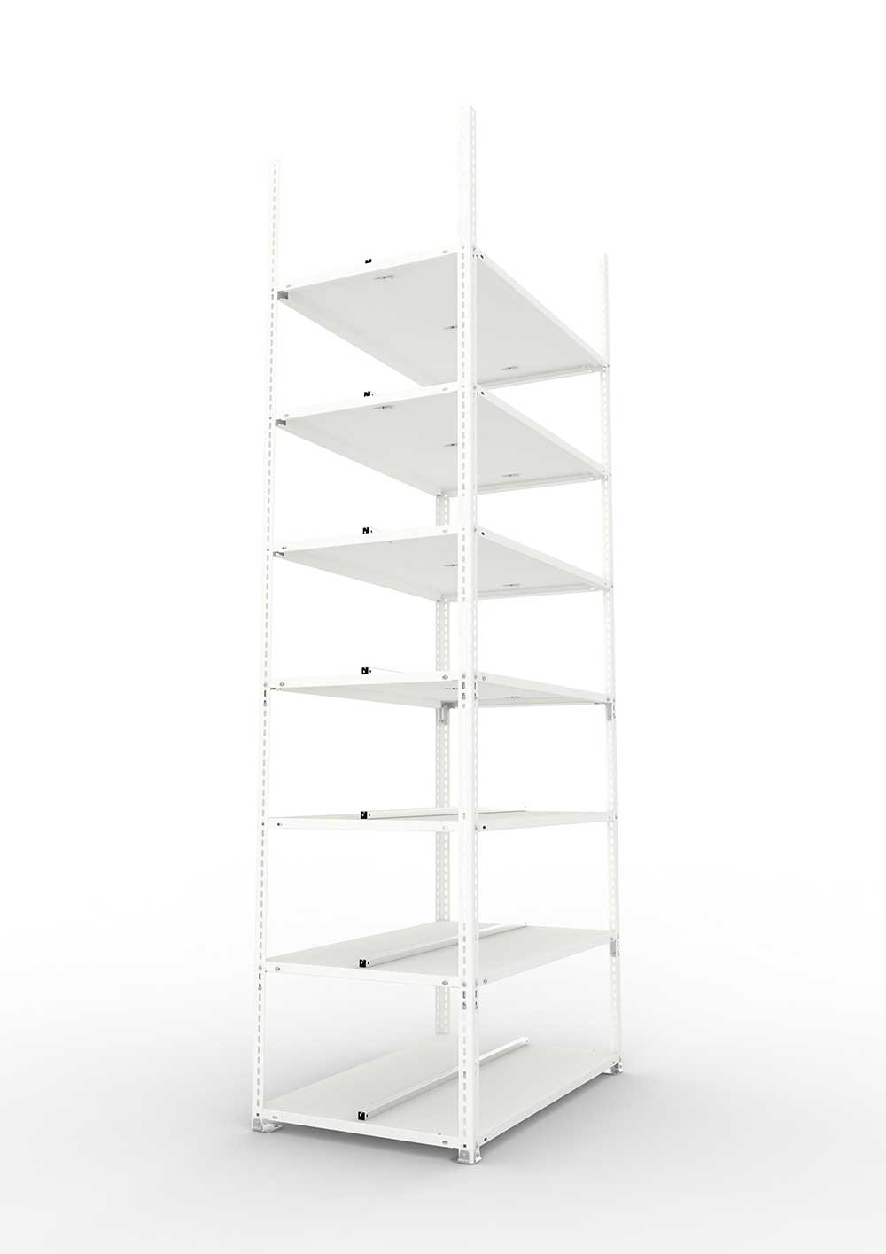 Büroregal Pro Schraubsystem Grundregal – 250×100×60 cm, RAL 7035, doppelseitig