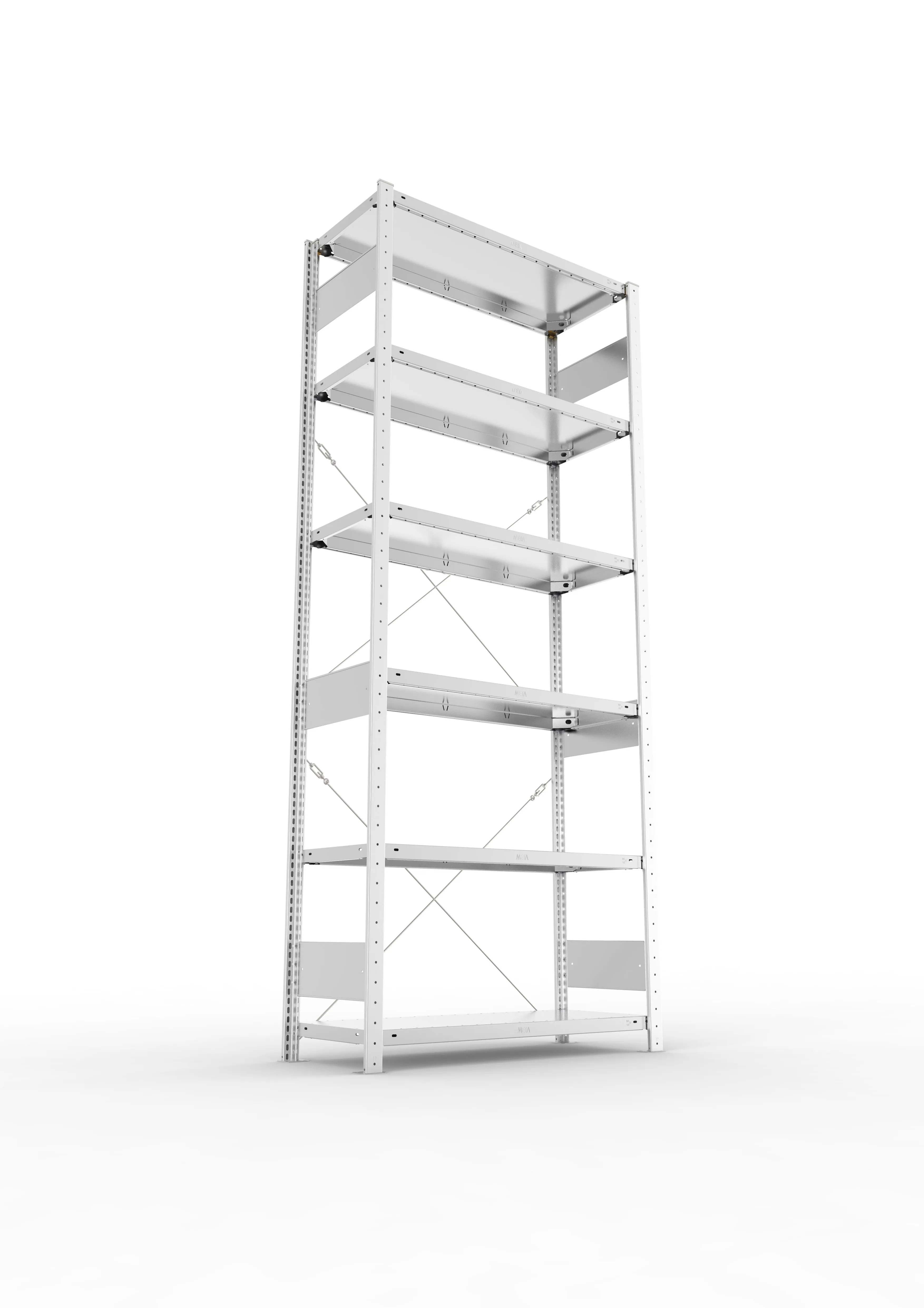 Schwerlastregal Pro-Flex Stecksystem Grundregal – 250×100×40 cm, 150 kg, verzinkt, 6 Böden