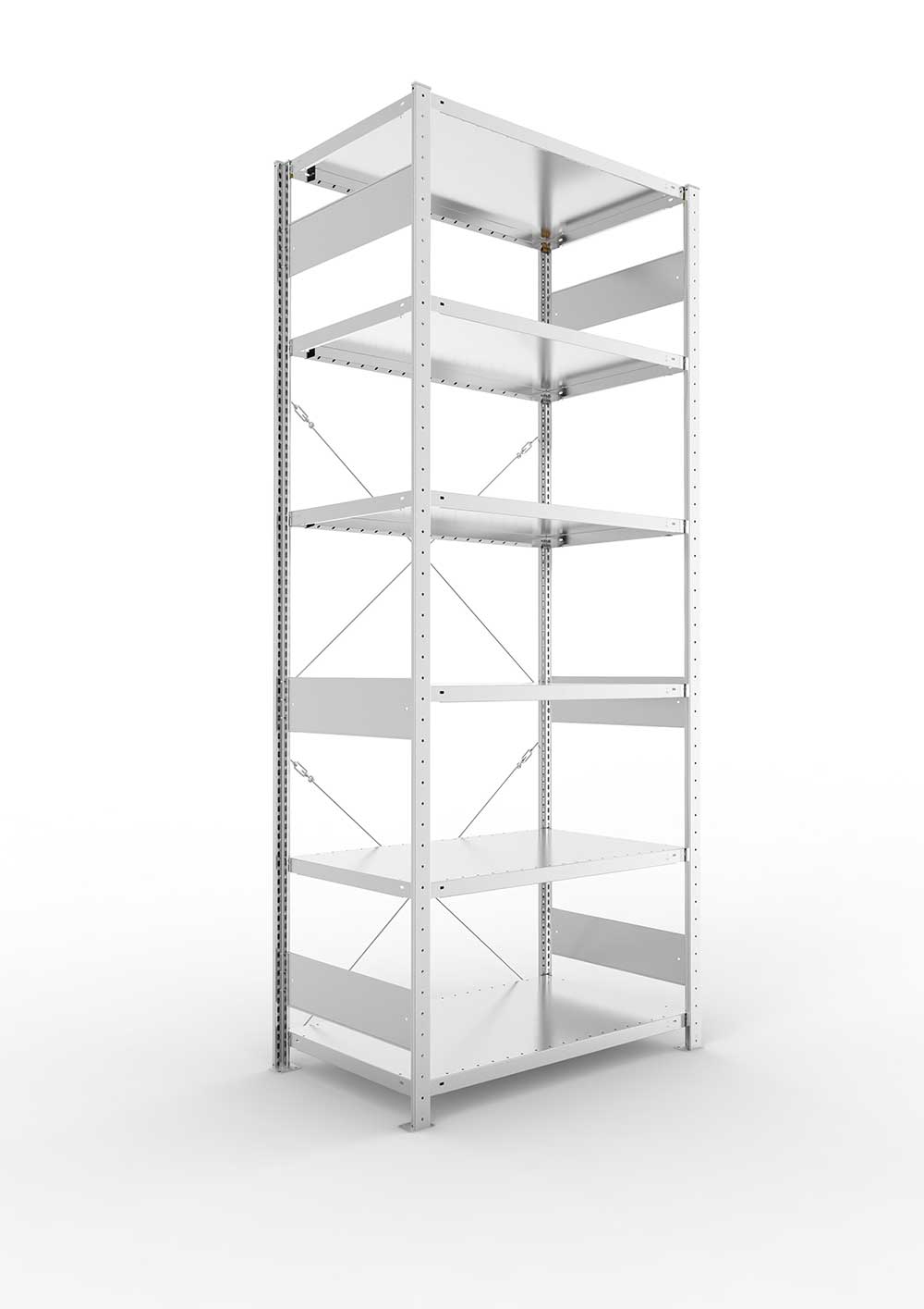 Schwerlastregal Pro-Flex Stecksystem Grundregal – 250×100×60 cm, 230 kg, verzinkt, 6 Böden