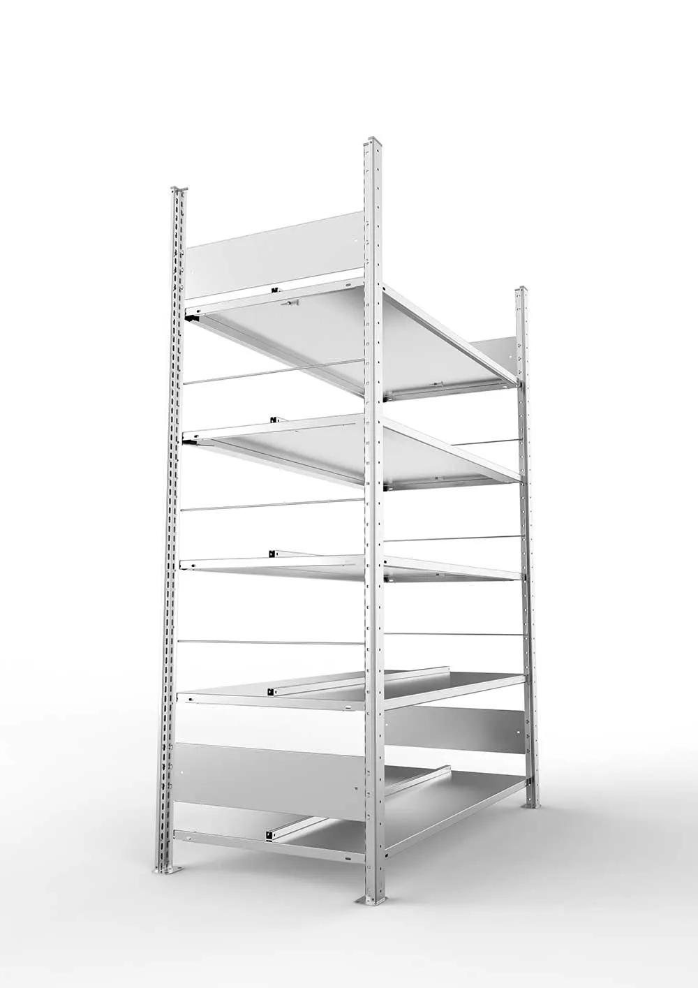Büroregal Pro-Flex Stecksystem Grundregal – 185×125×60 cm, verzinkt, doppelseitig