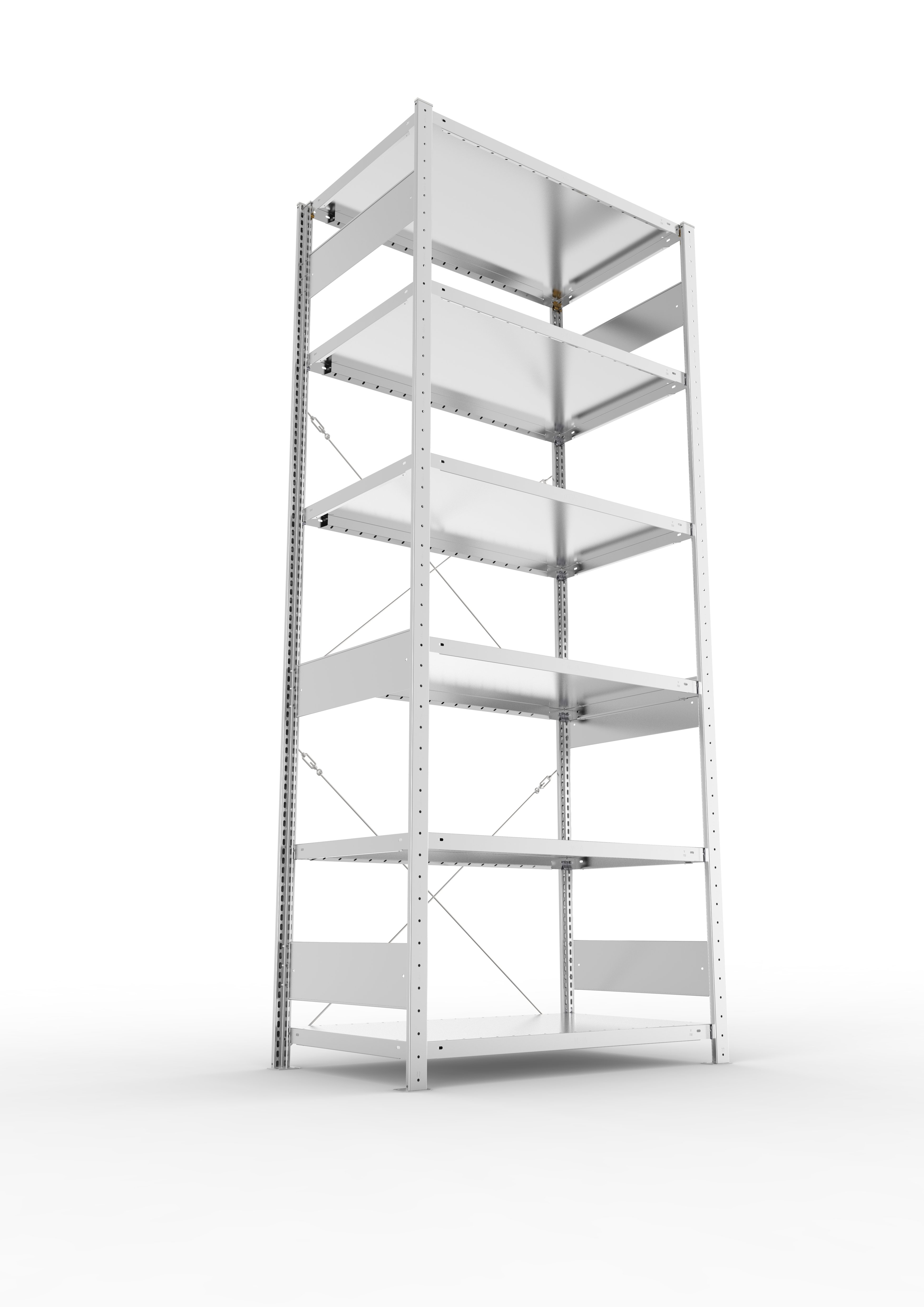 Schwerlastregal Pro-Flex Stecksystem Grundregal – 250×100×60 cm, 230 kg, verzinkt, 6 Böden