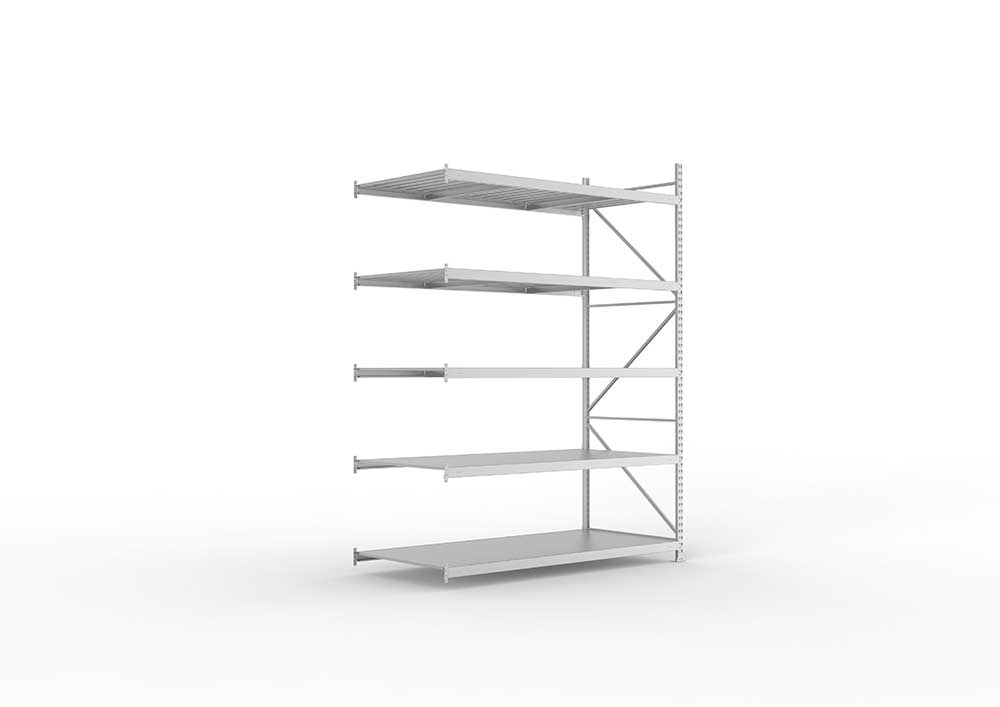 Weitspannregal Anbauregal 300×220×105 cm – Stahlpaneele, verzinkt