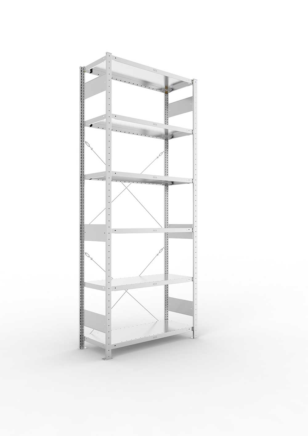 Metallregal Pro-Max Stecksystem Grundregal – 250×100×40 cm, 230 kg, verzinkt, 6 Böden