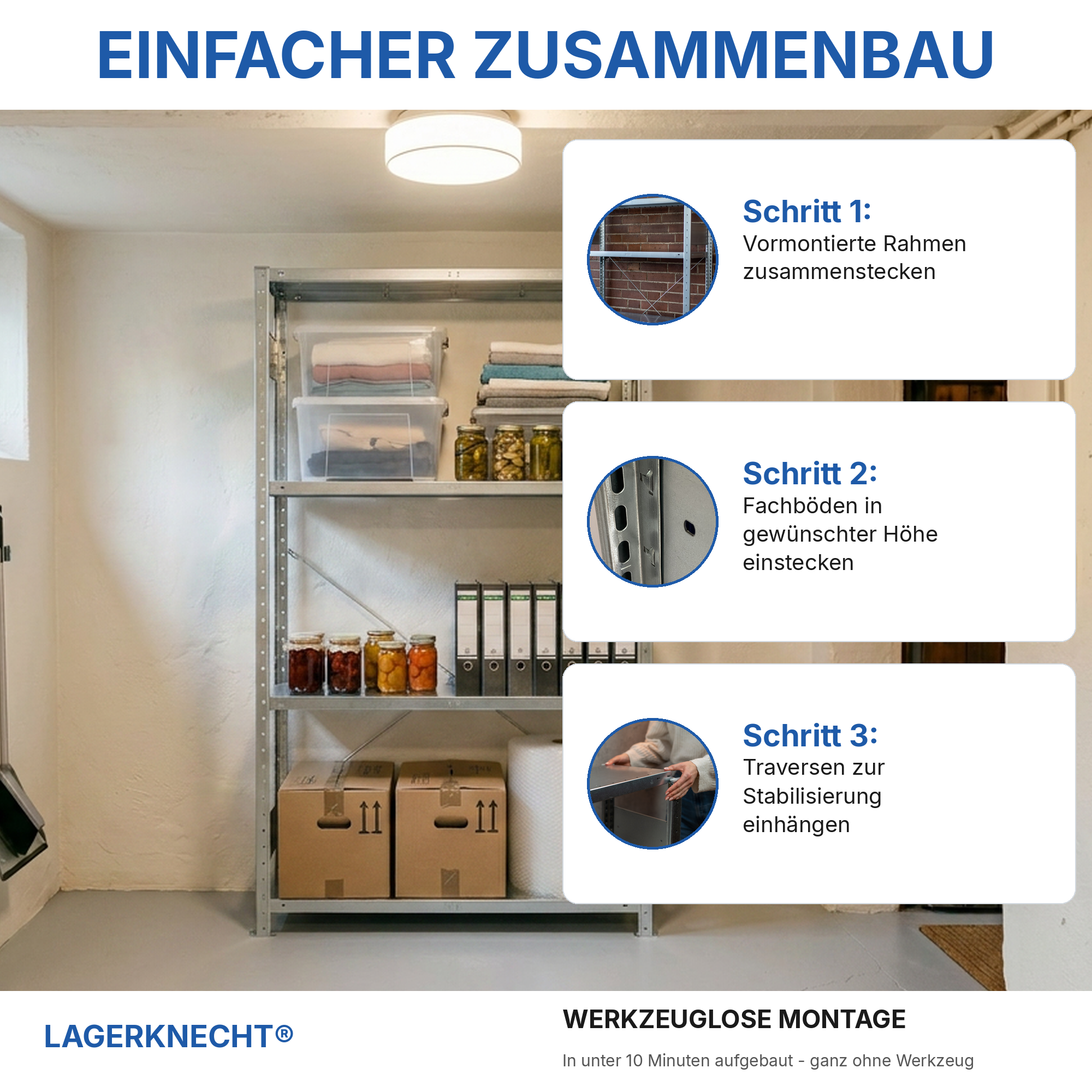 Metallregal Pro-Flex Stecksystem Grundregal – 200×130×30 cm, 230 kg, verzinkt, 4 Böden