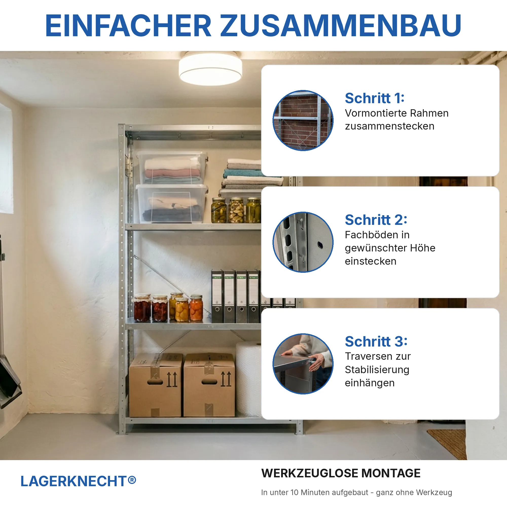 Metallregal Pro-Flex Stecksystem Grundregal – 200×130×30 cm, 230 kg, verzinkt, 4 Böden