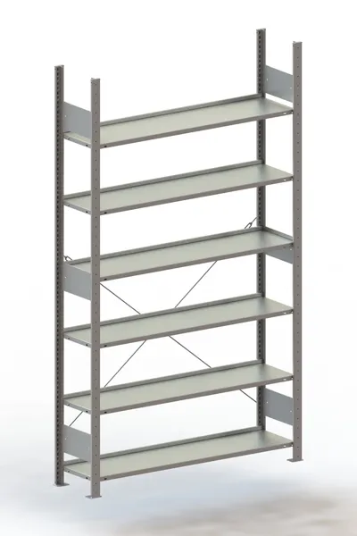 Büroregal Pro-Flex Stecksystem Grundregal – 220×125×30 cm, verzinkt, einseitig