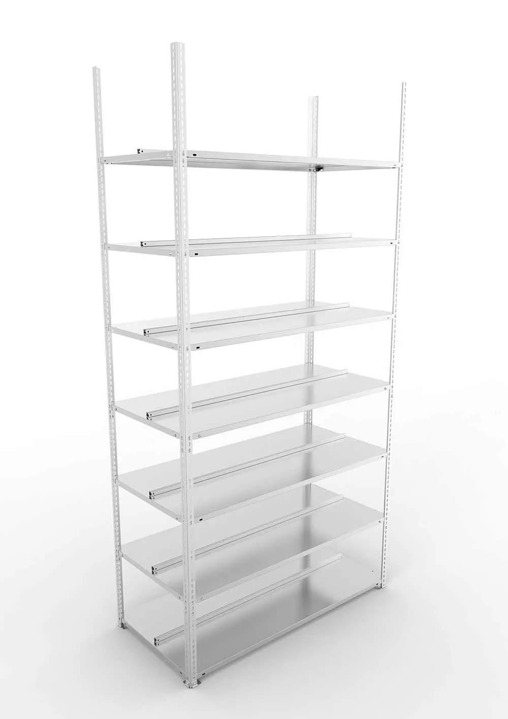 Büroregal Pro Schraubsystem Grundregal – 250×125×60 cm, verzinkt, doppelseitig