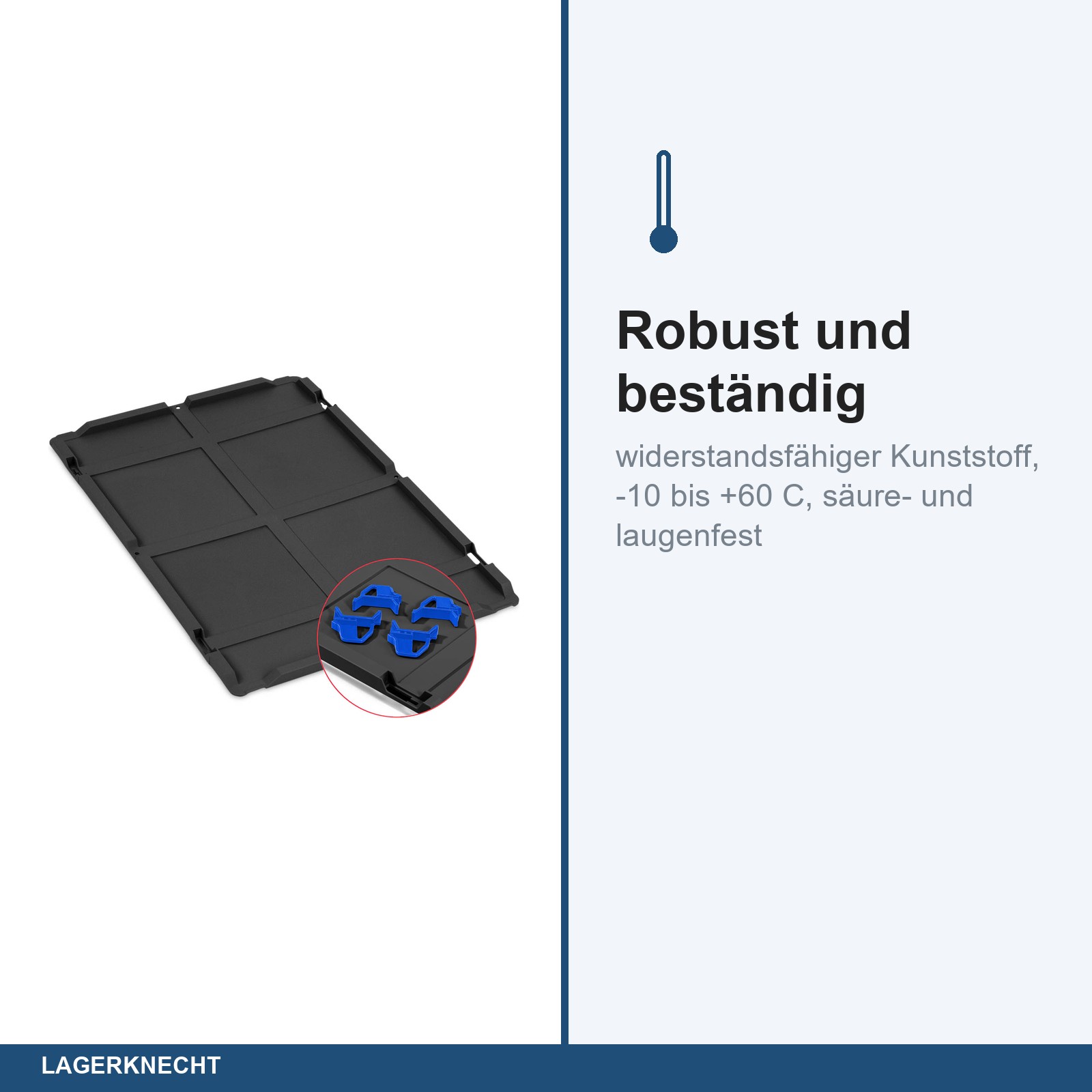 Auflagedeckel Set 600 x 400 für Eurobox NextGen 2.0 Cycle - Anthrazit - inkl. 4 blaue Schiebeschnappverschlüsse