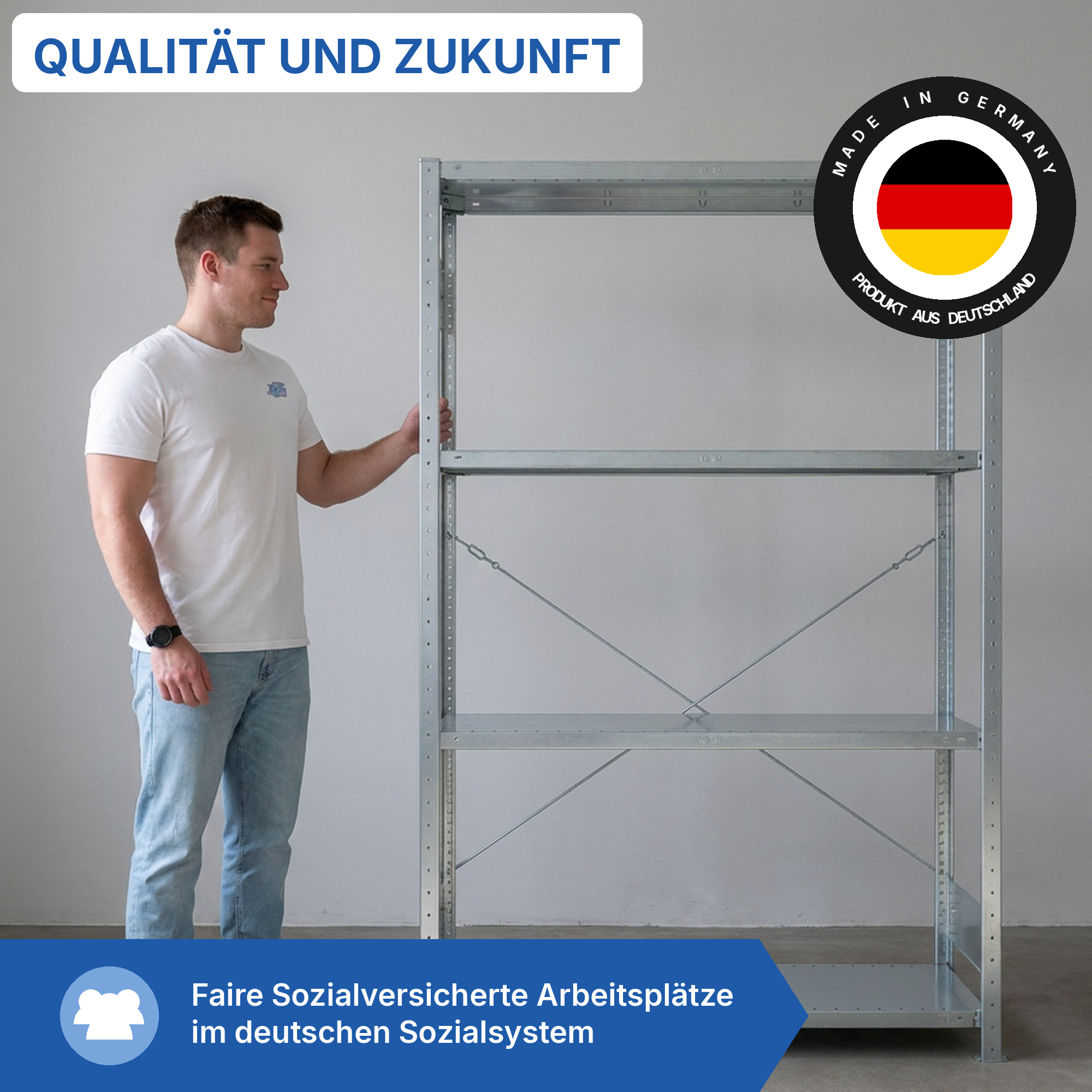 Metallregal Pro-Flex Stecksystem Grundregal – 200×130×40 cm, 230 kg, verzinkt, 4 Böden