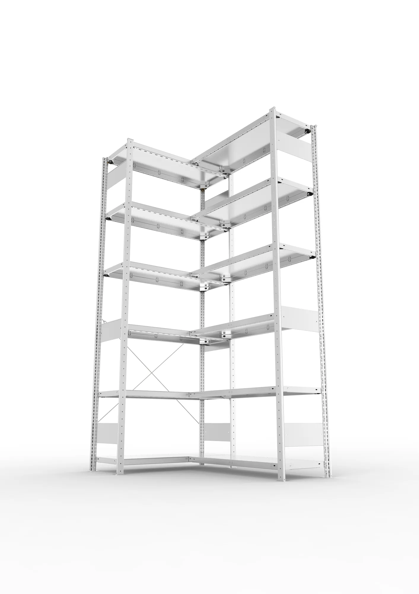 Steckregal Eckregal – 250×40 cm, 12 Böden, 100 kg, verzinkt