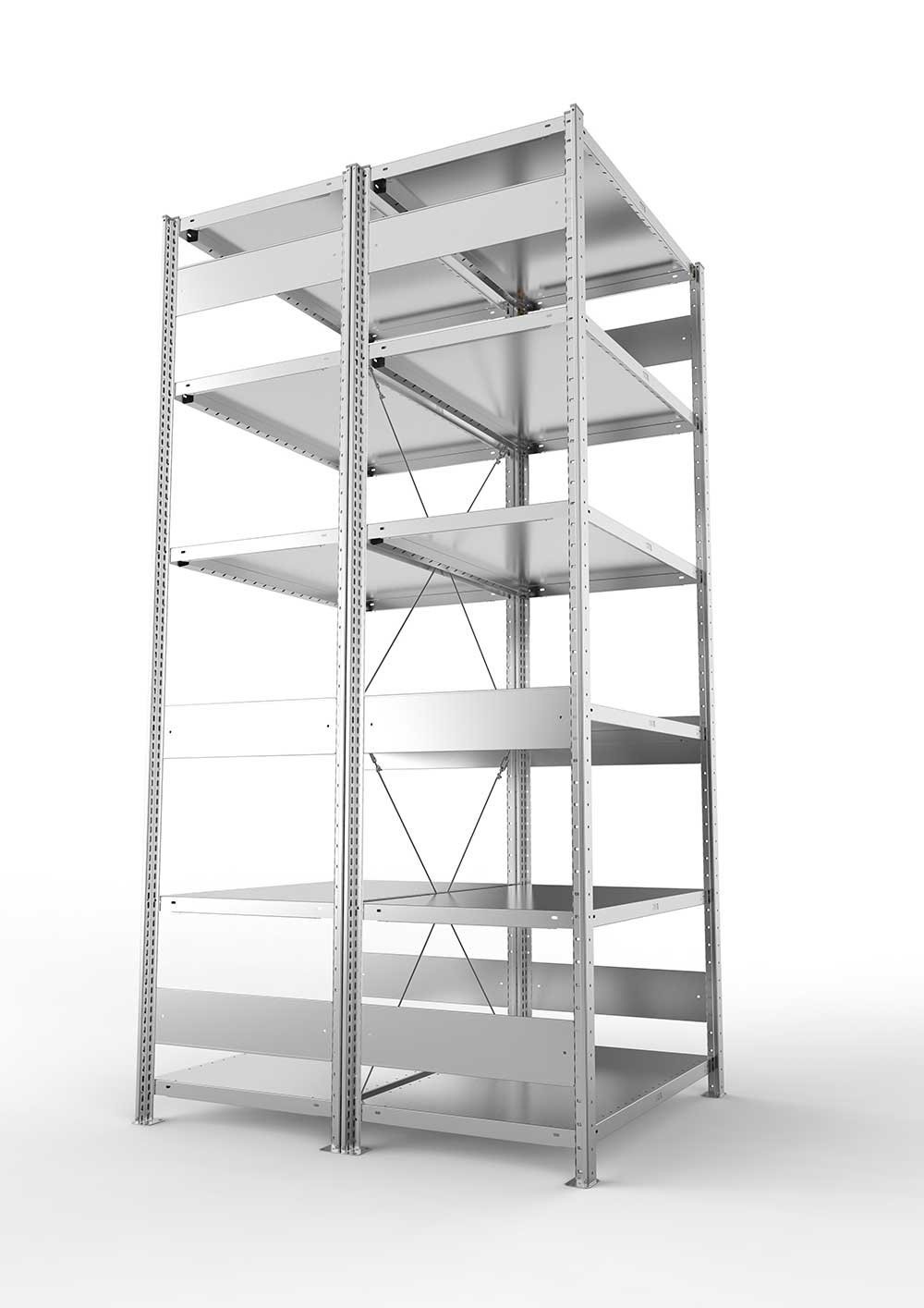 Metallregal Pro-Max Stecksystem Doppelgrundregal – 250×100×60 cm, 230 kg, verzinkt