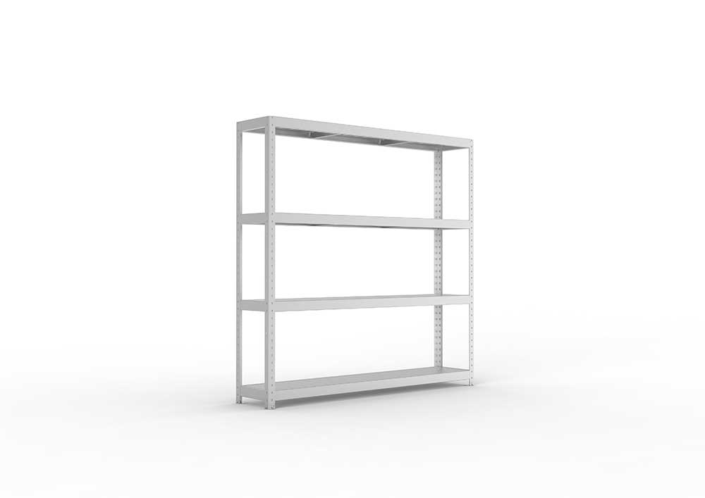 Schwerlastregal Lagerknecht 1970 x 2000 x 400 vzk kpl. mit 4 Fachebenen mit Stahlpaneelen in der Frontalansicht – ideal für Produktdetails