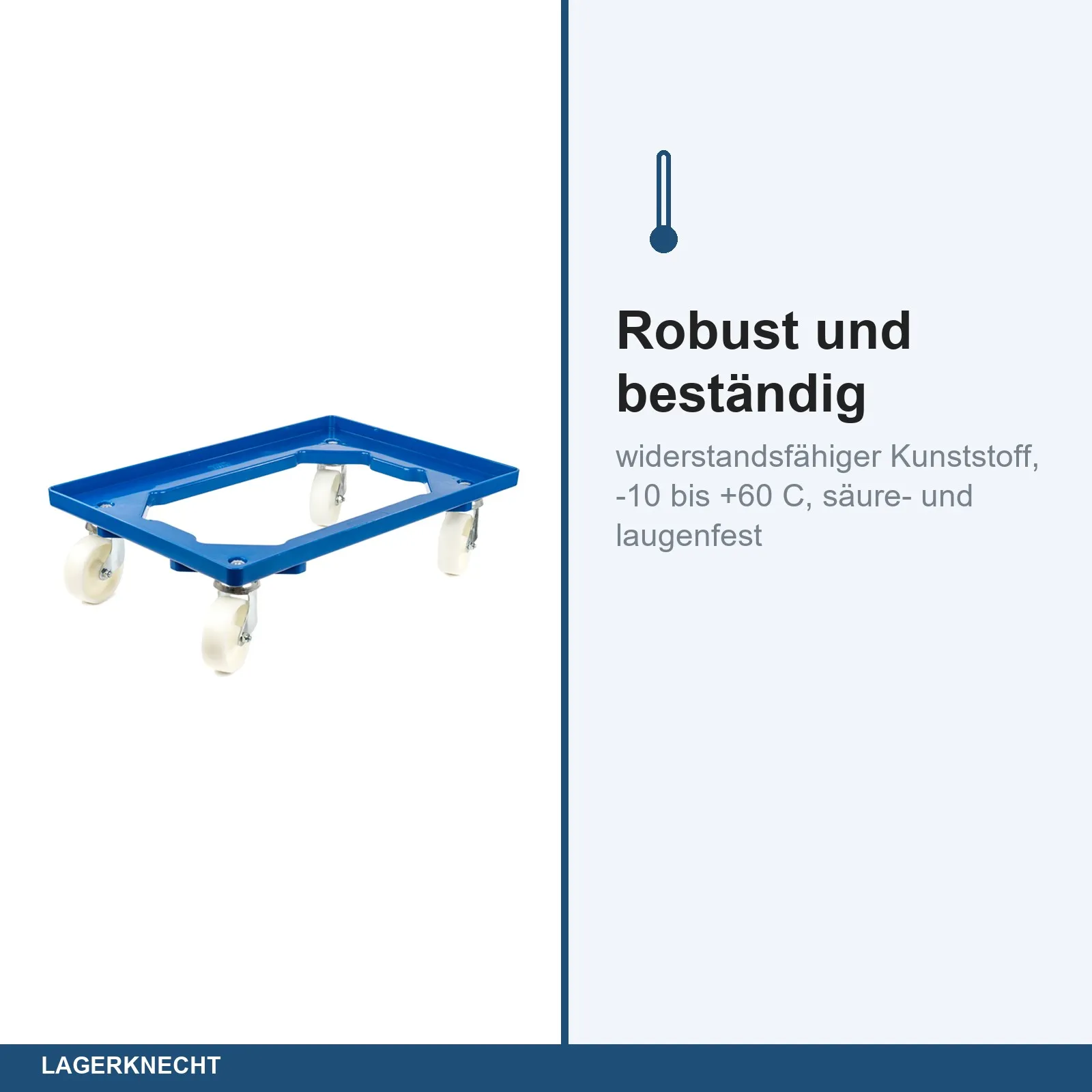 Transportroller für 60x40 cm, offen, Kunststoffräder, 4 Lenkrollen, blau