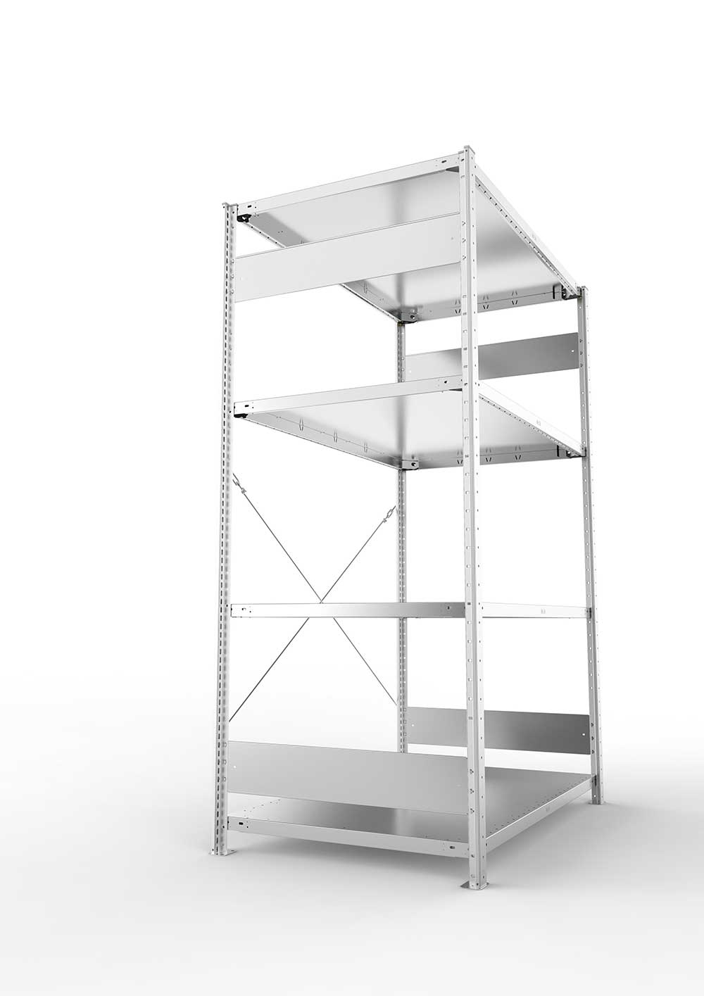 Metallregal Pro-Flex Stecksystem Grundregal – 200×130×80 cm, 230 kg, verzinkt, 4 Böden