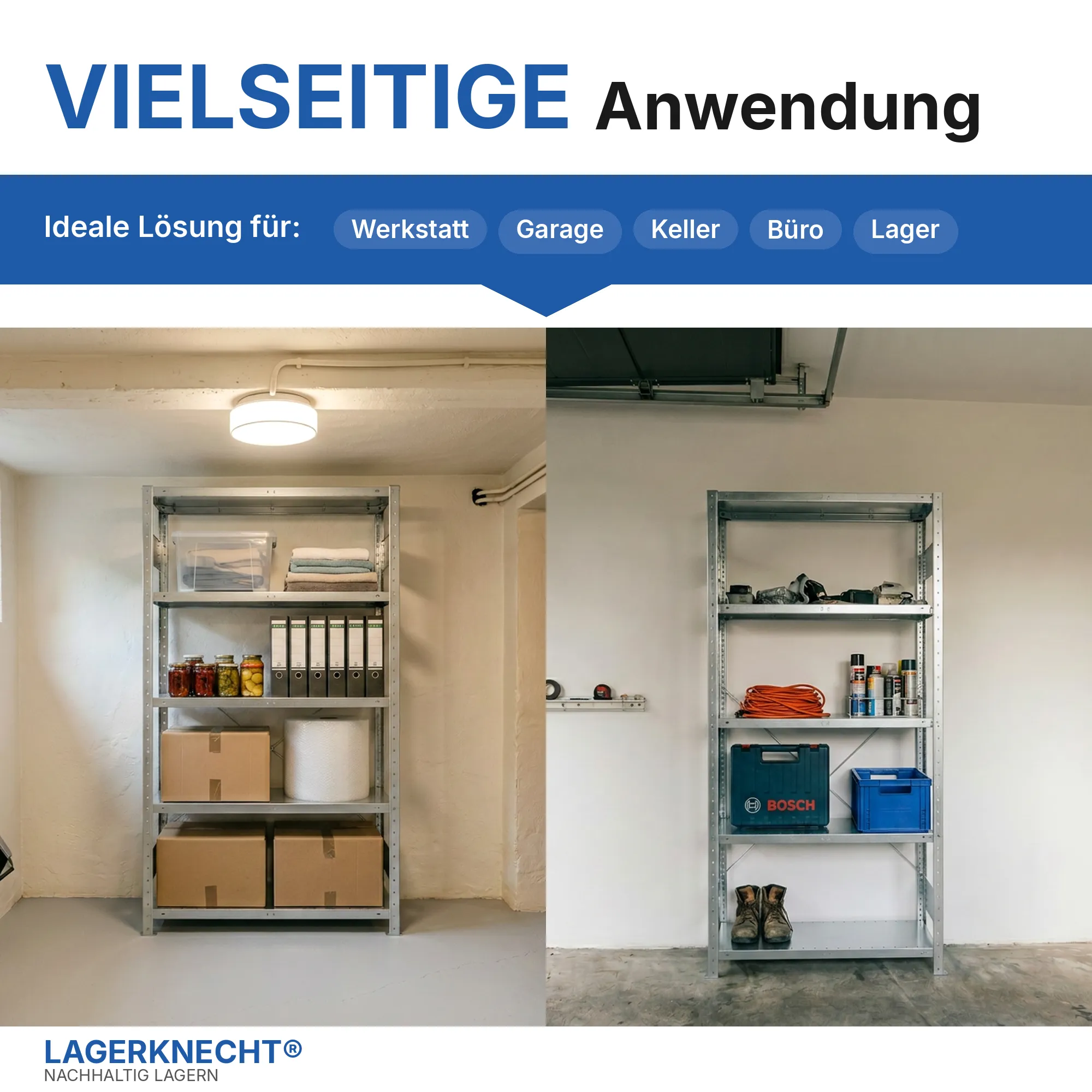Metallregal Pro-Flex Stecksystem Grundregal – 200×100×40 cm, 150 kg, verzinkt, 5 Böden