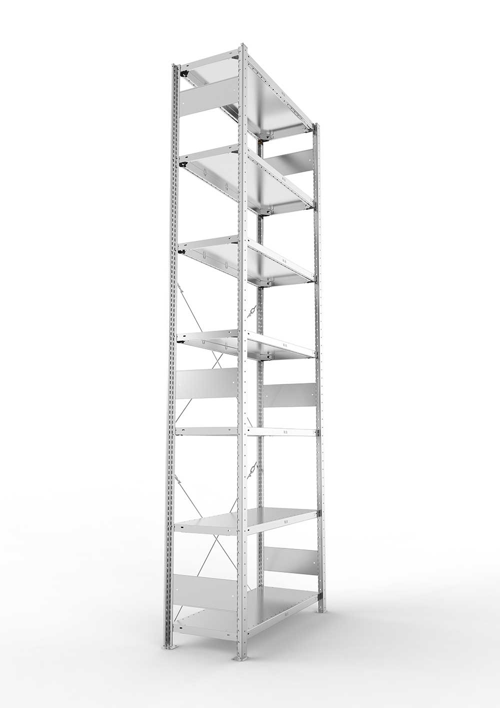 Metallregal Pro-Max Stecksystem Grundregal – 300×100×40 cm, 150 kg, verzinkt, 7 Böden