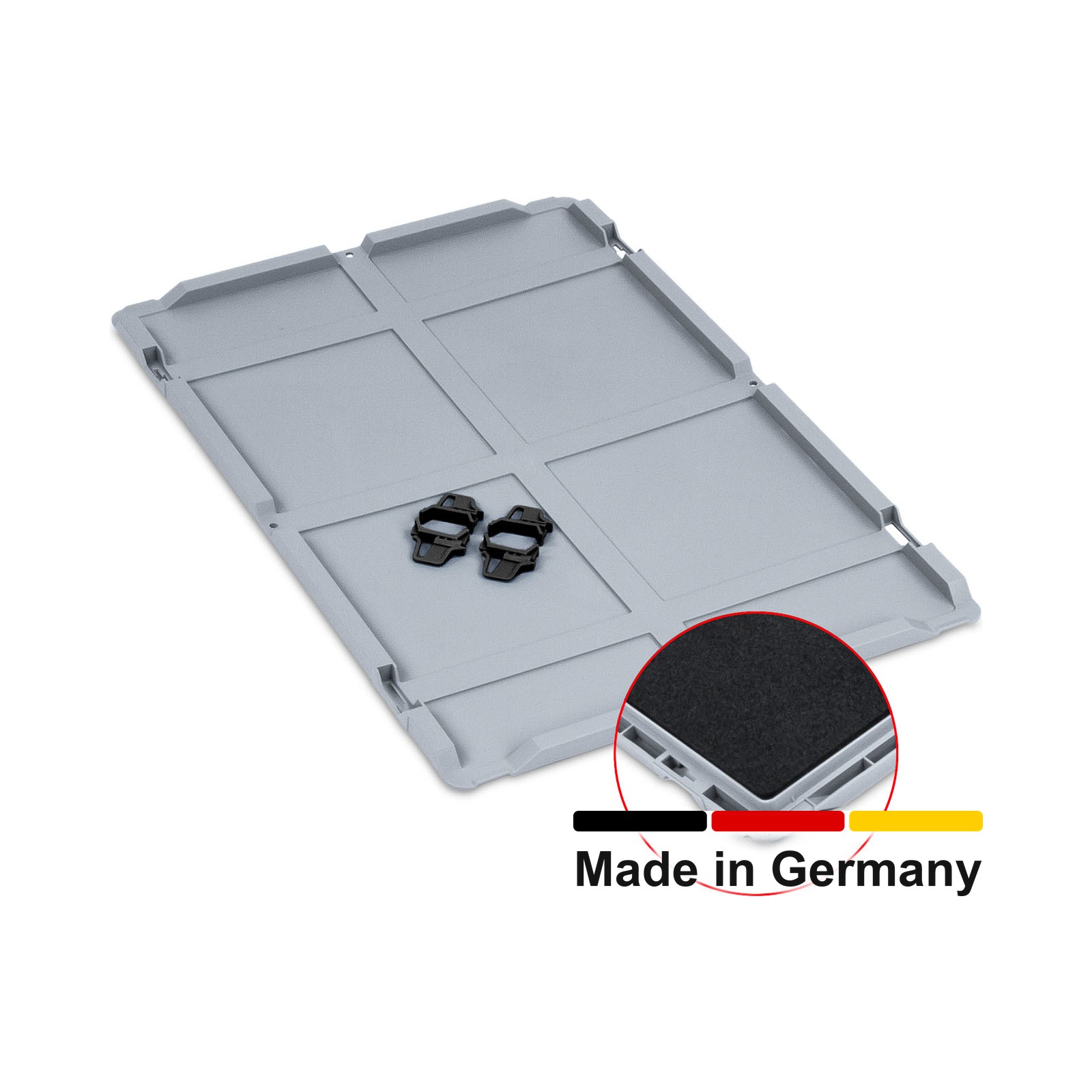 Auflagedeckel Set Eurobox NextGen  mit Schaumstoff 600 x 400, inkl. 4 schwarze Schiebeschnappverschlüsse