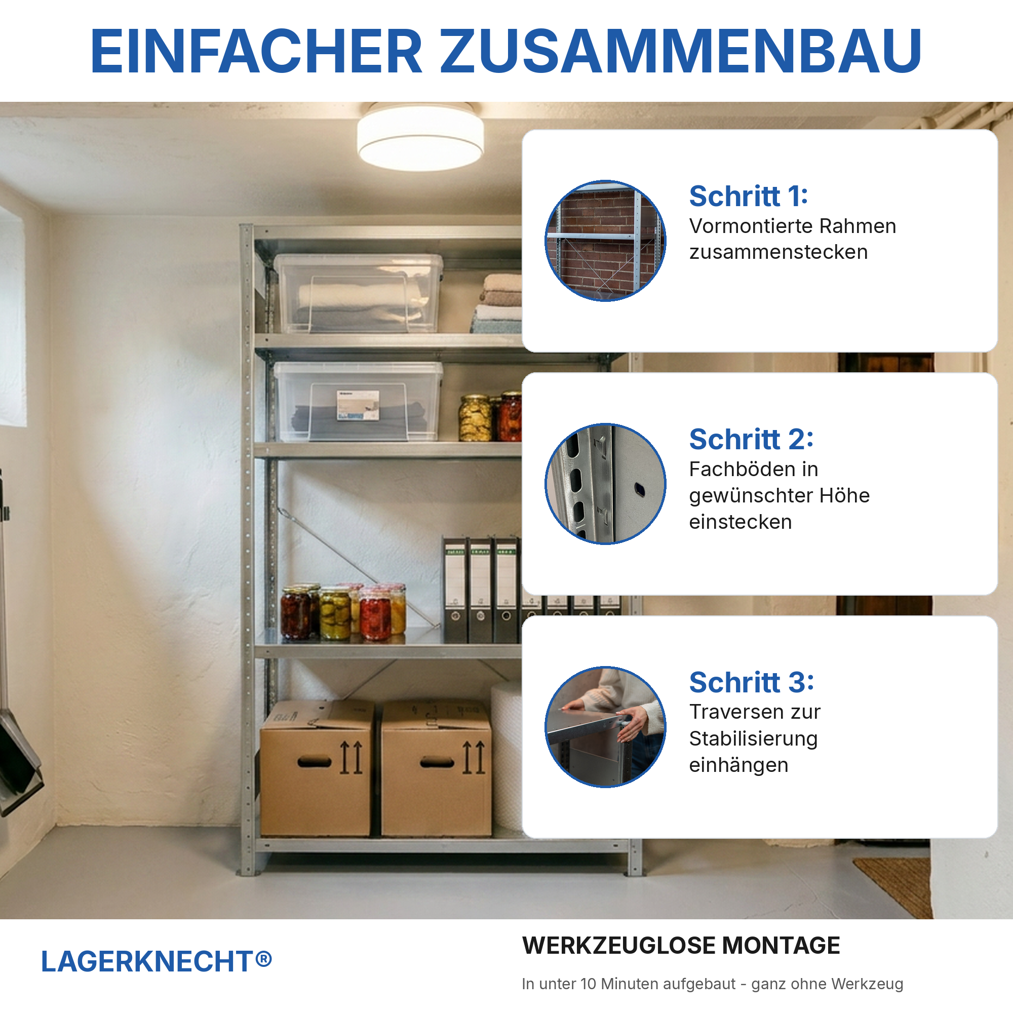 Metallregal Pro-Flex Stecksystem Grundregal – 200×130×60 cm, 230 kg, verzinkt, 4 Böden