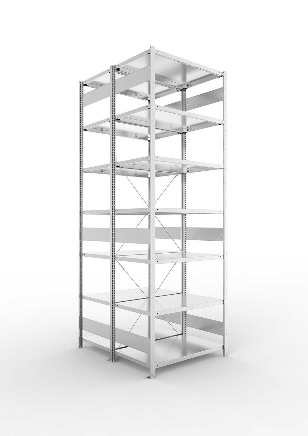 Metallregal Pro-Max Stecksystem Doppelgrundregal – 300×100×60 cm, 150 kg, verzinkt