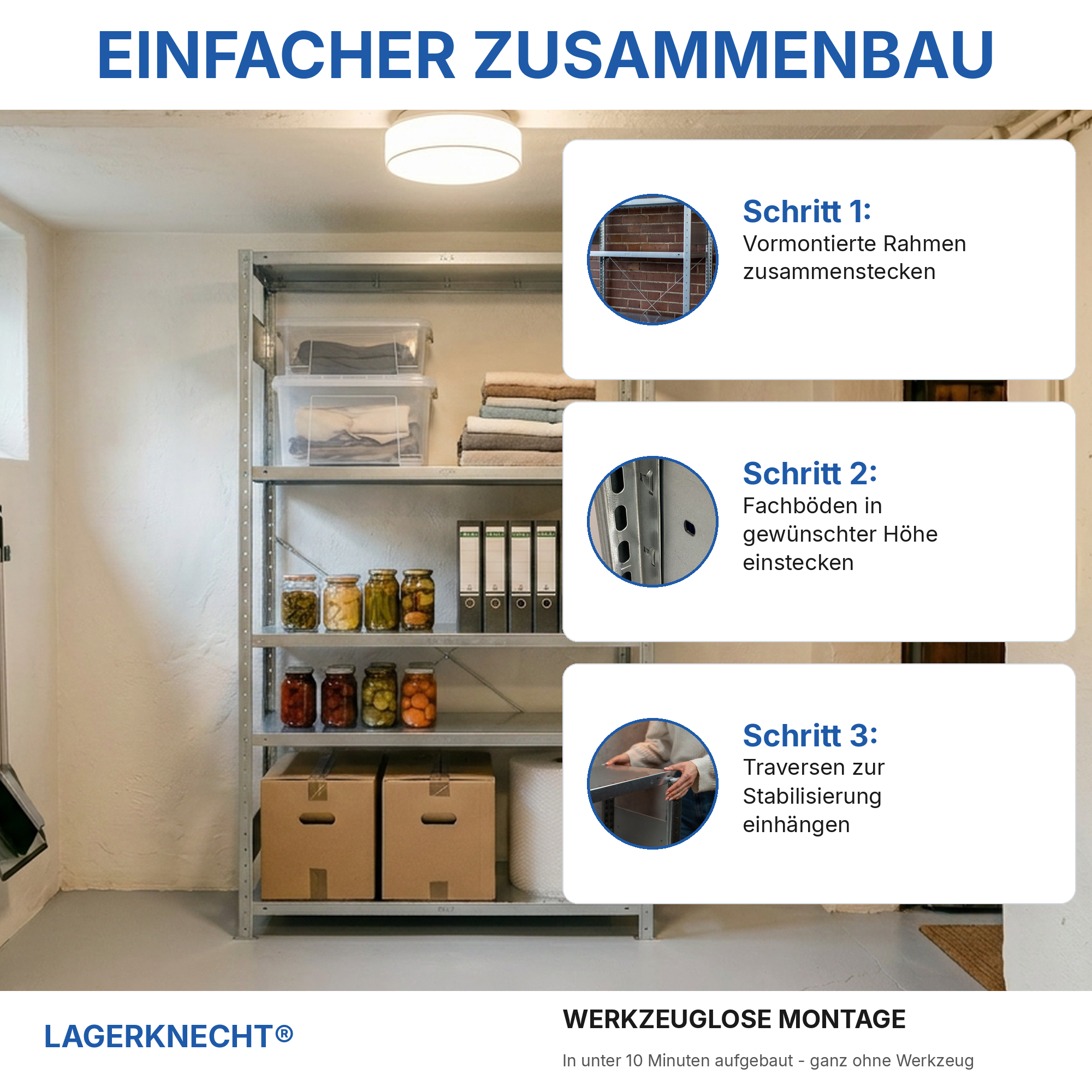 Schwerlastregal Pro-Flex Stecksystem Grundregal – 200×130×40 cm, 230 kg, verzinkt, 4 Böden