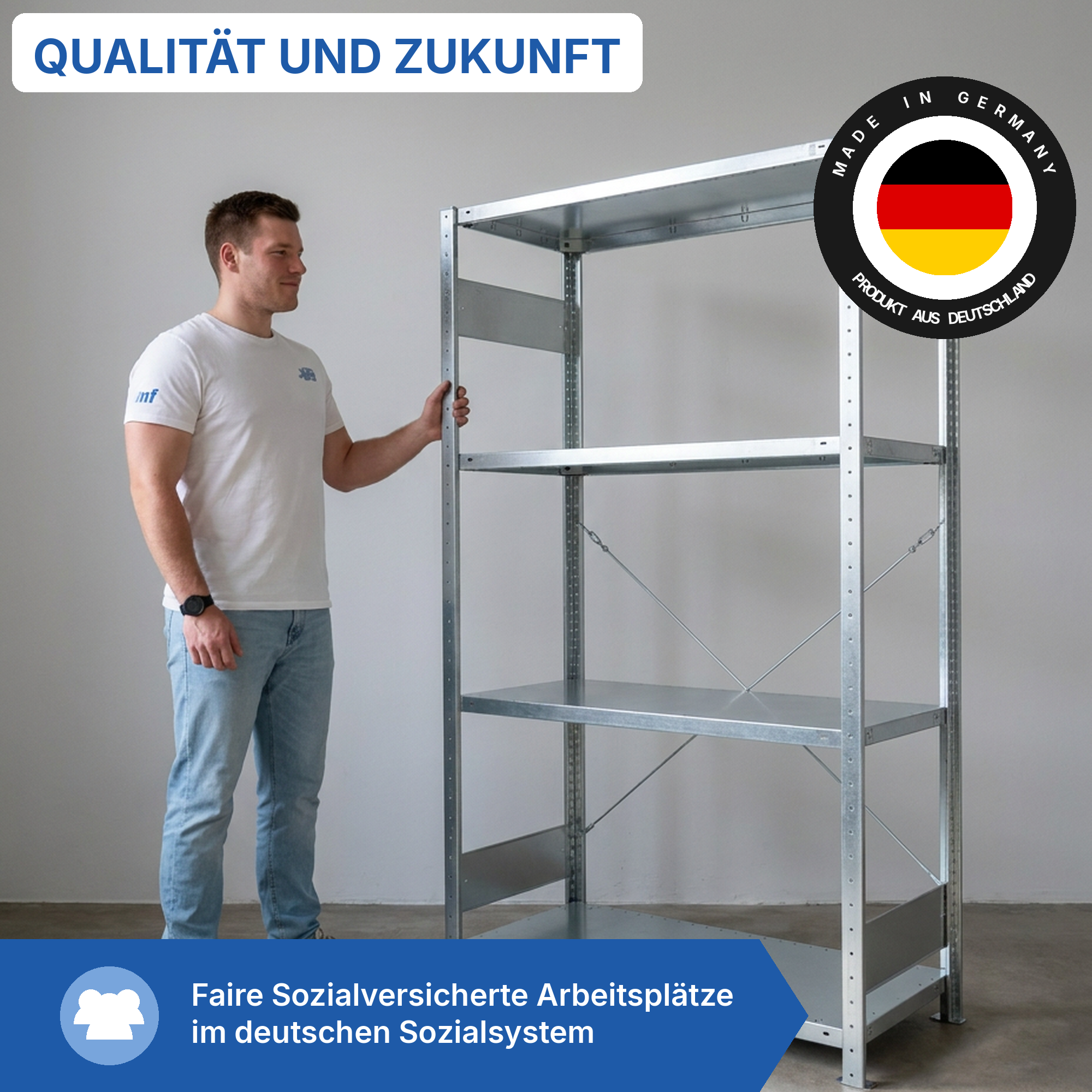 Metallregal Pro-Flex Stecksystem Grundregal – 200×130×60 cm, 230 kg, verzinkt, 4 Böden