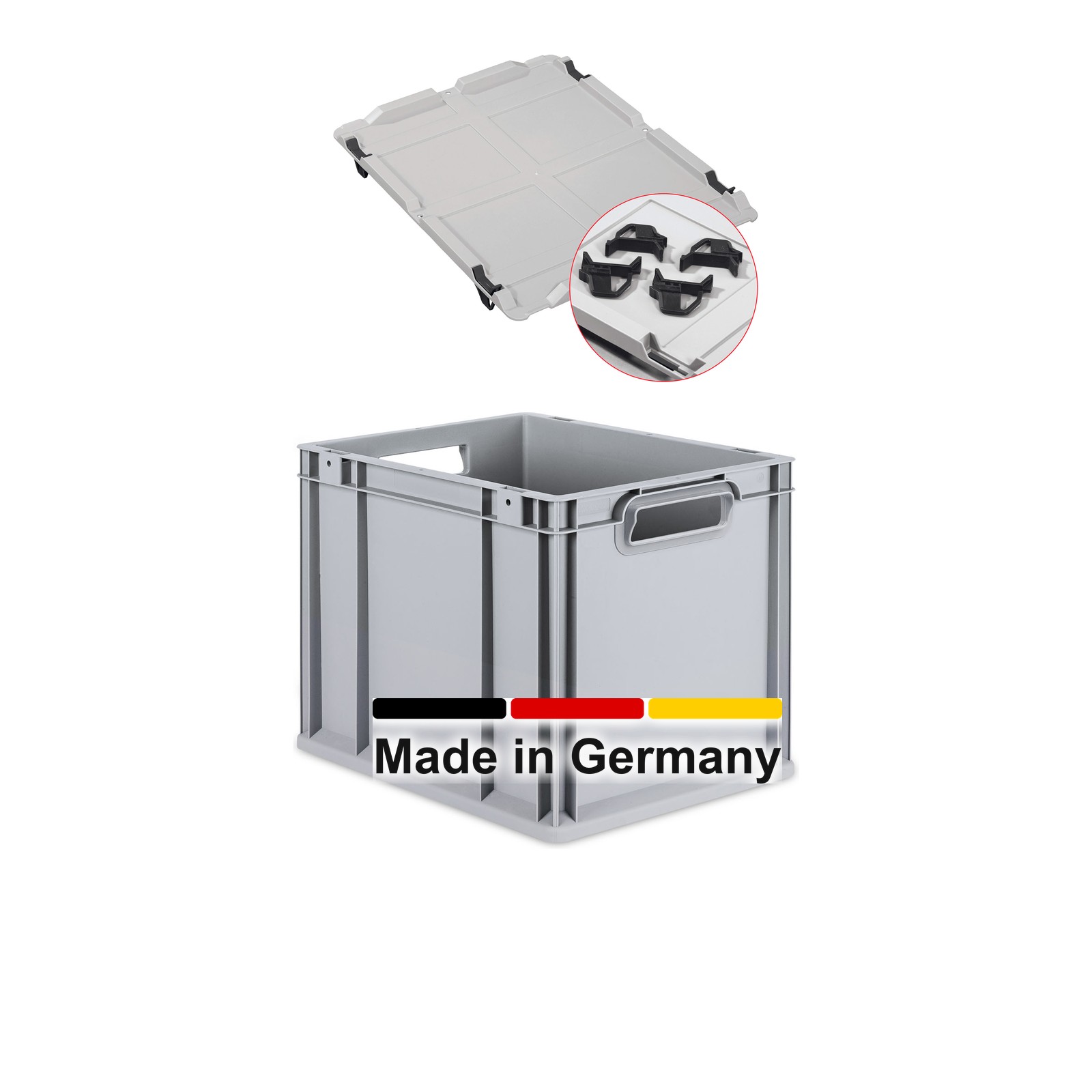 3x Eurobox 40x30x32 cm mit Deckel - NextGen, Griffe offen
