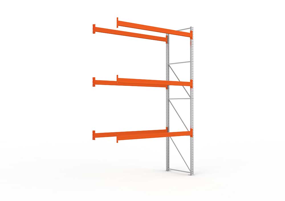 Palettenregal Anbaumodul – 440×278×110 cm, bis 1000 kg, 4 Ebenen