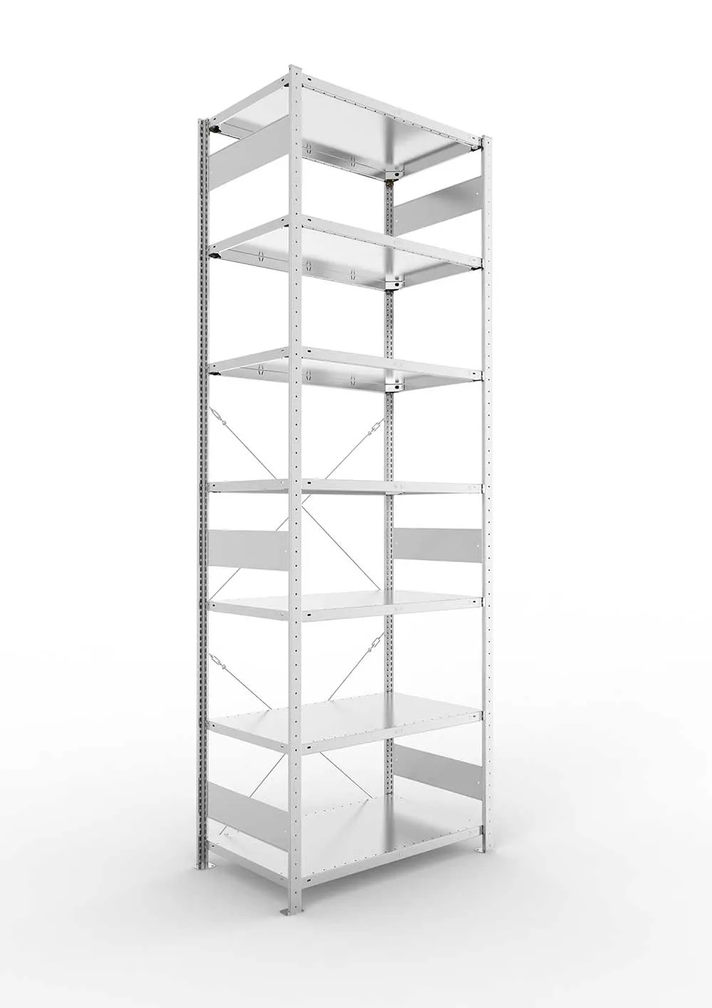 Metallregal Pro-Max Stecksystem Grundregal – 300×100×60 cm, 150 kg, verzinkt, 7 Böden