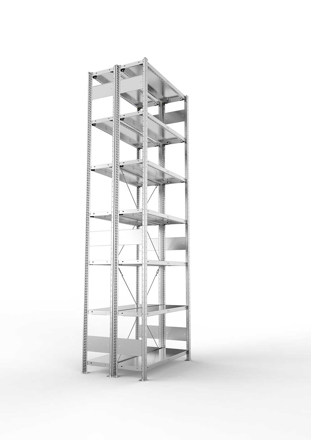 Metallregal Pro-Max Stecksystem Doppelgrundregal – 300×100×30 cm, 150 kg, verzinkt