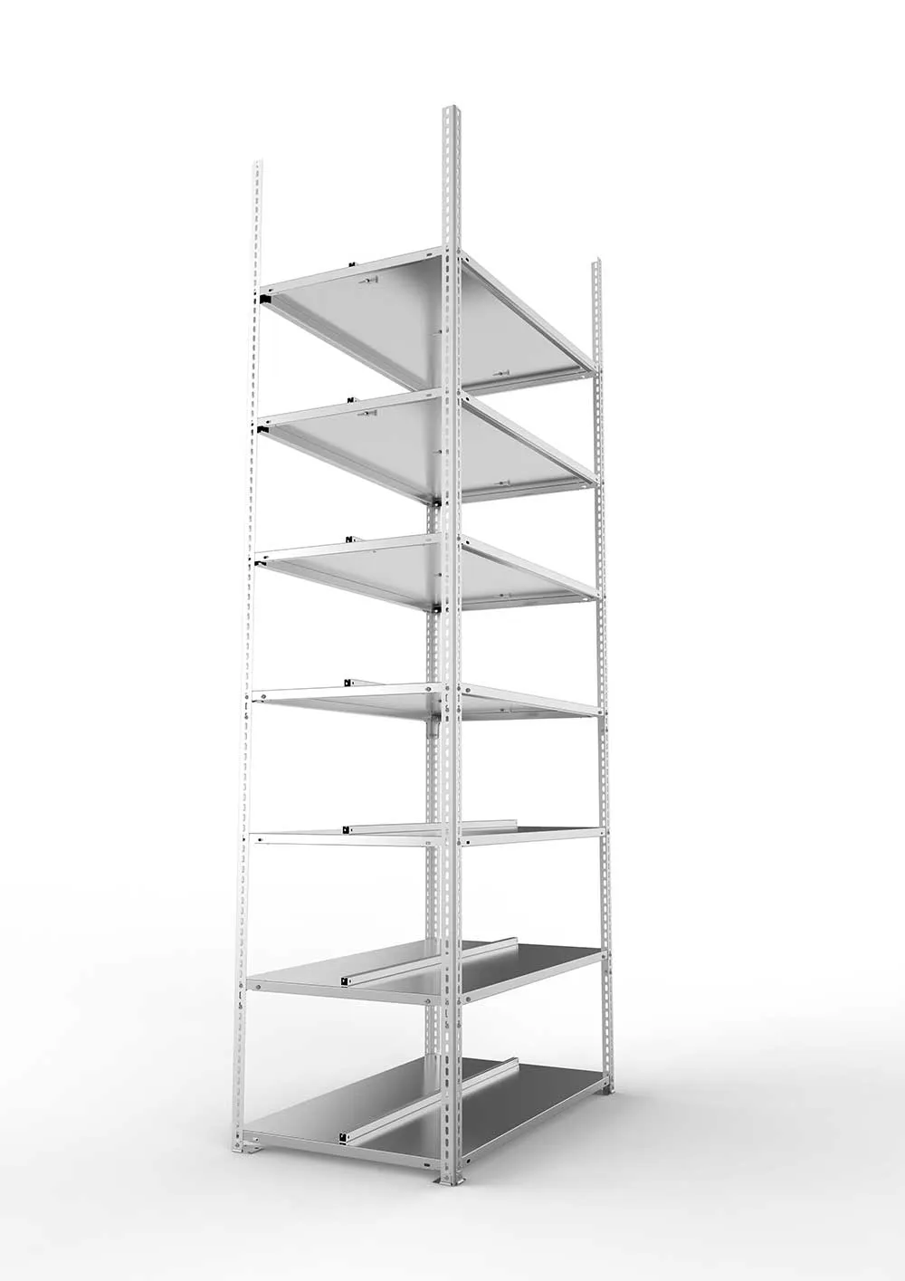 Büroregal Pro Schraubsystem Grundregal – 250×100×60 cm, verzinkt, doppelseitig