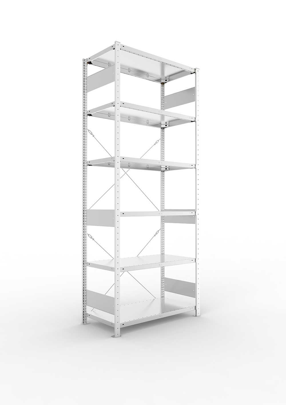 Schwerlastregal Pro-Flex Stecksystem Grundregal – 250×100×50 cm, 150 kg, verzinkt, 6 Böden