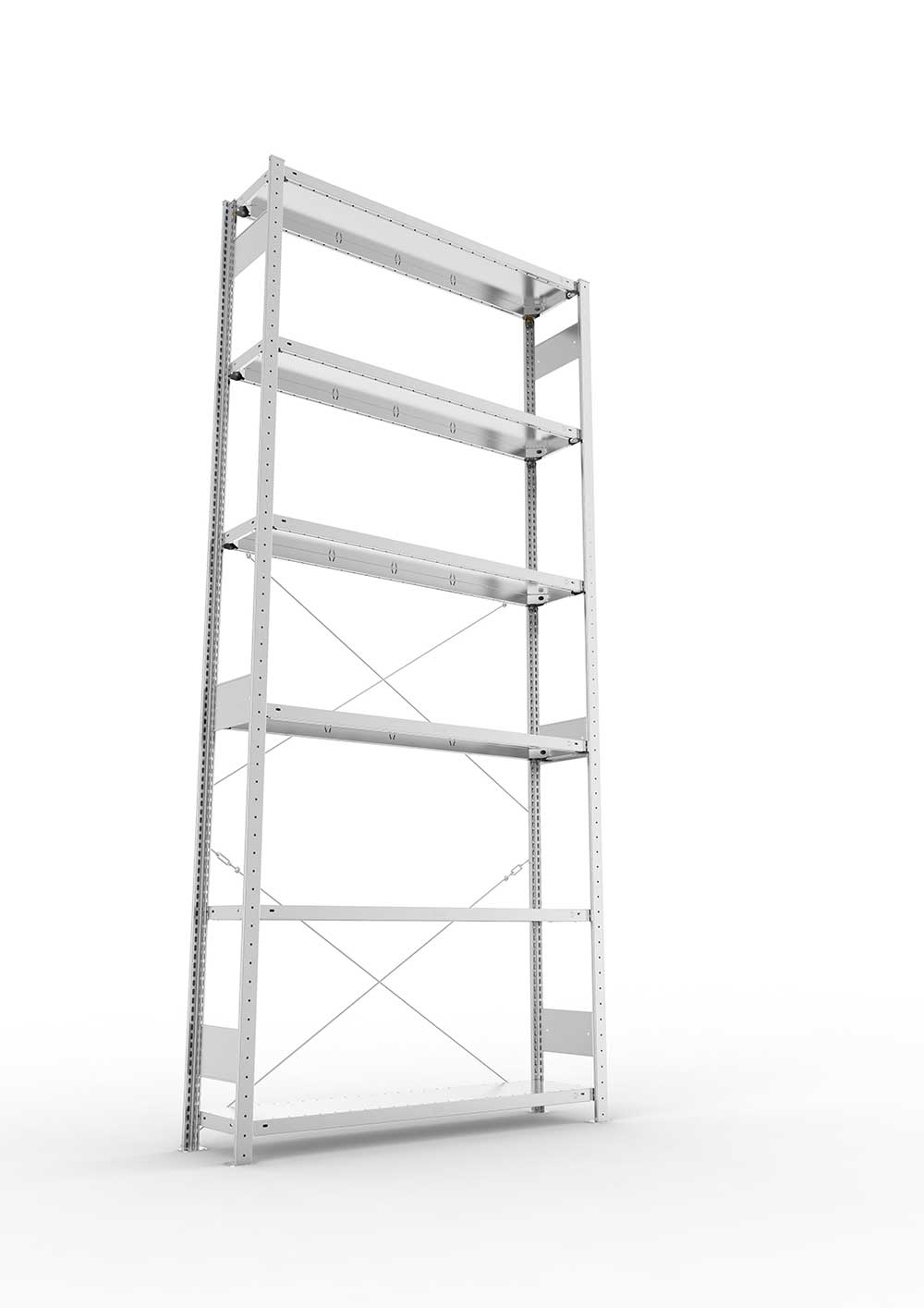 Metallregal Pro-Max Stecksystem Grundregal – 300×130×30 cm, 230 kg, verzinkt, 6 Böden