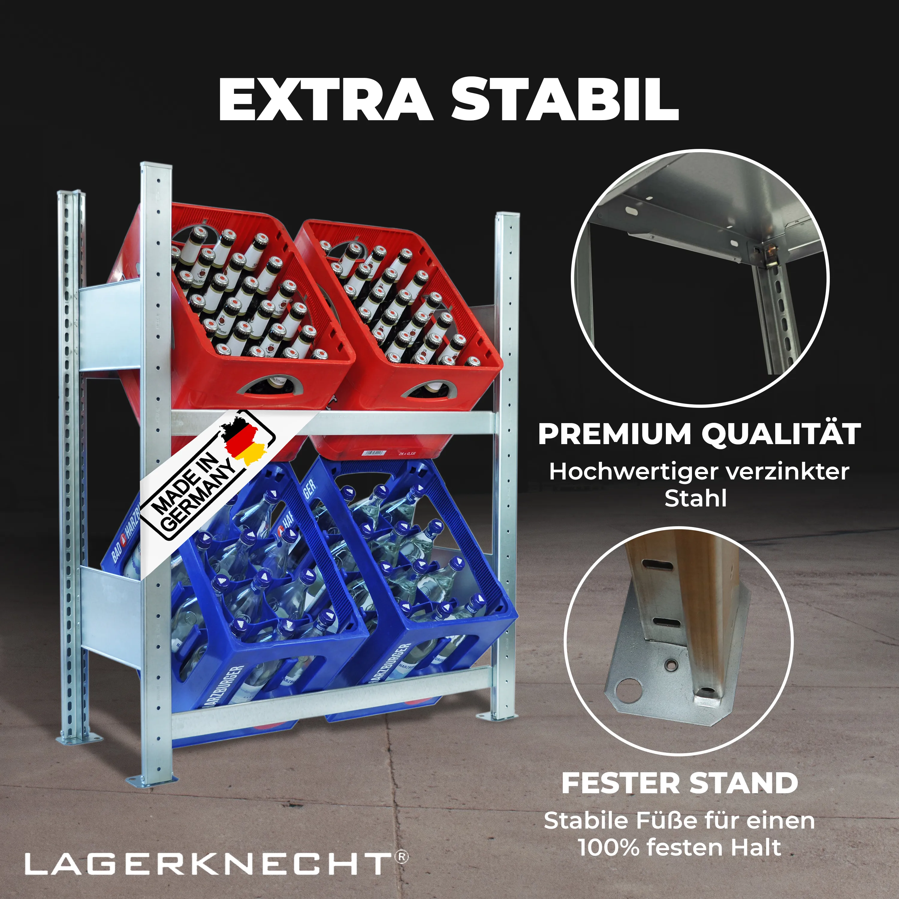 Getränkekistenregal 100 x 80 cm 2 Ebenen Grundregal - Getränkeregal - Kistenregal made in Germany – Produktabbildung