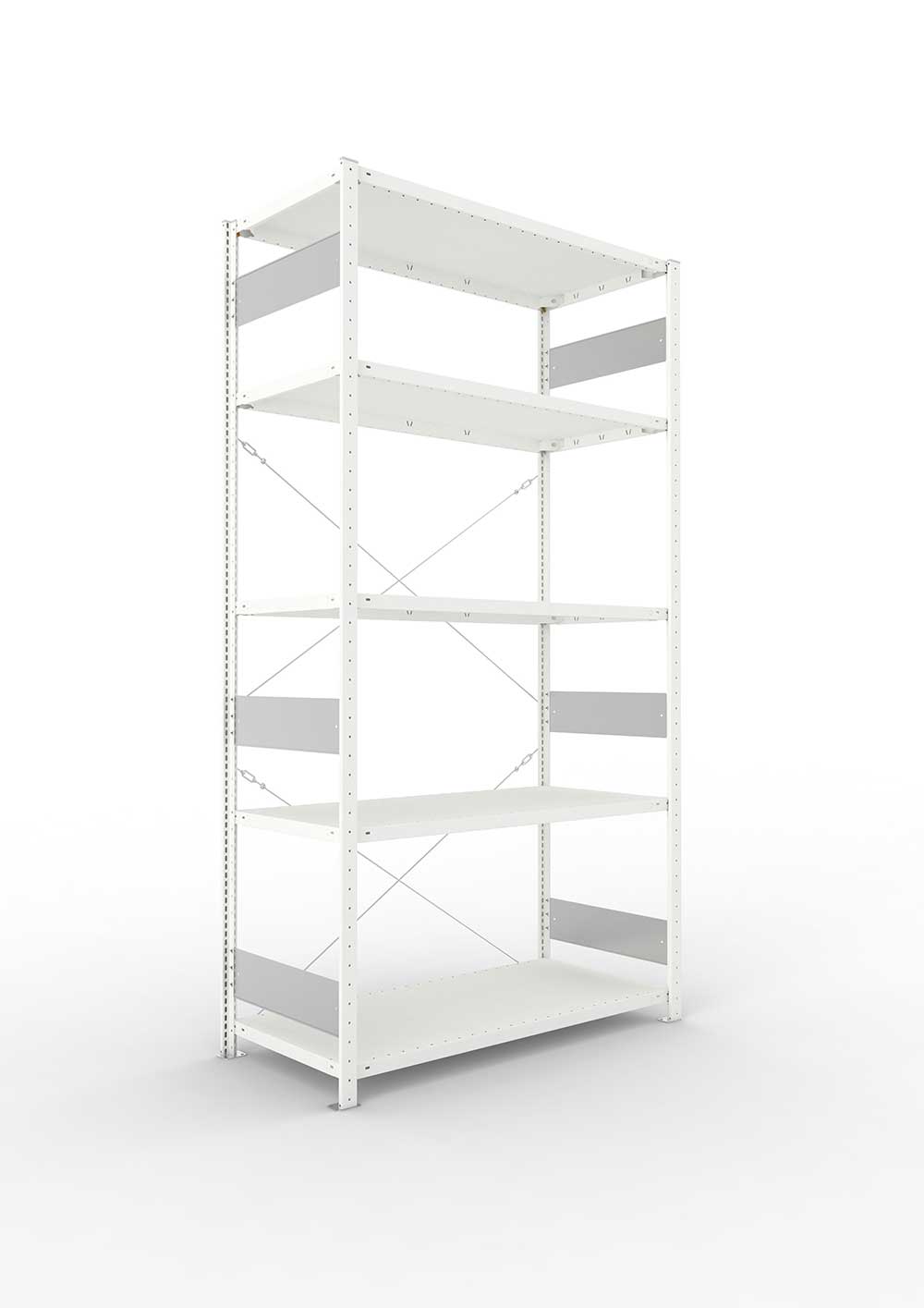Metallregal Pro-Flex Stecksystem Grundregal – 250×130×60 cm, 230 kg, RAL 7035, 5 Böden