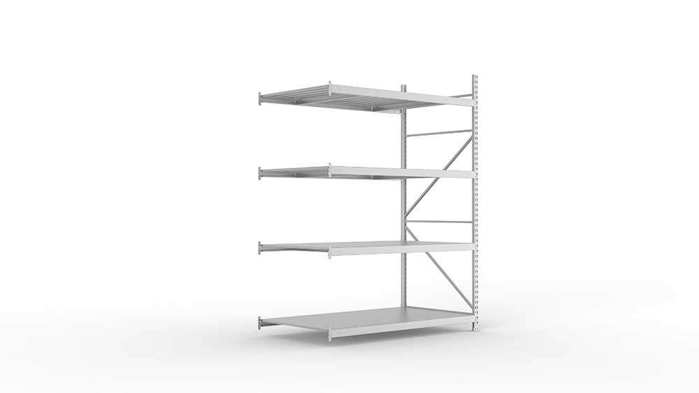 Weitspannregal Anbauregal 2500 mm mm x 1800 mm x 1050 mm verzinkt komplett mit Stahlpaneele mit 4 Böden Weitspannregal Lagerknecht