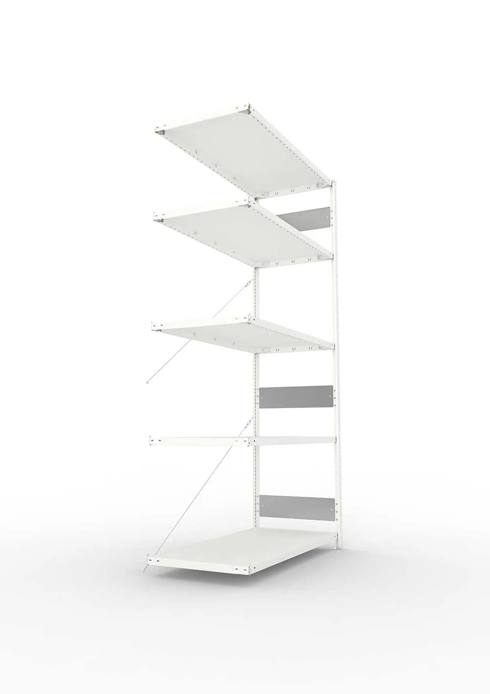 Metallregal Pro-Flex Stecksystem Anbauregal – 250×130×60 cm, 230 kg, RAL 7035, 5 Böden
