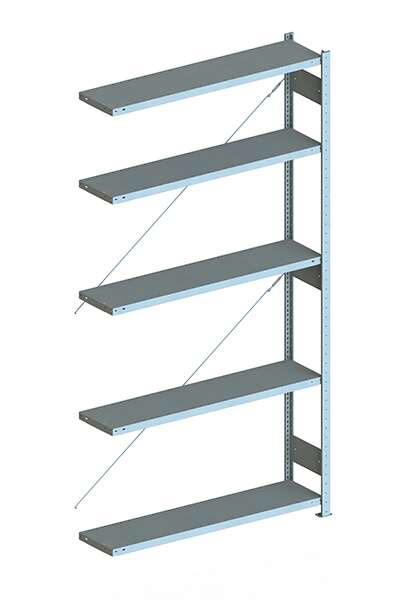 Metallregal 230 Anbauregal für Regalsystem Metall 2500 x 1300 x 300 RAL 7035 kpl. mit 5 Böden