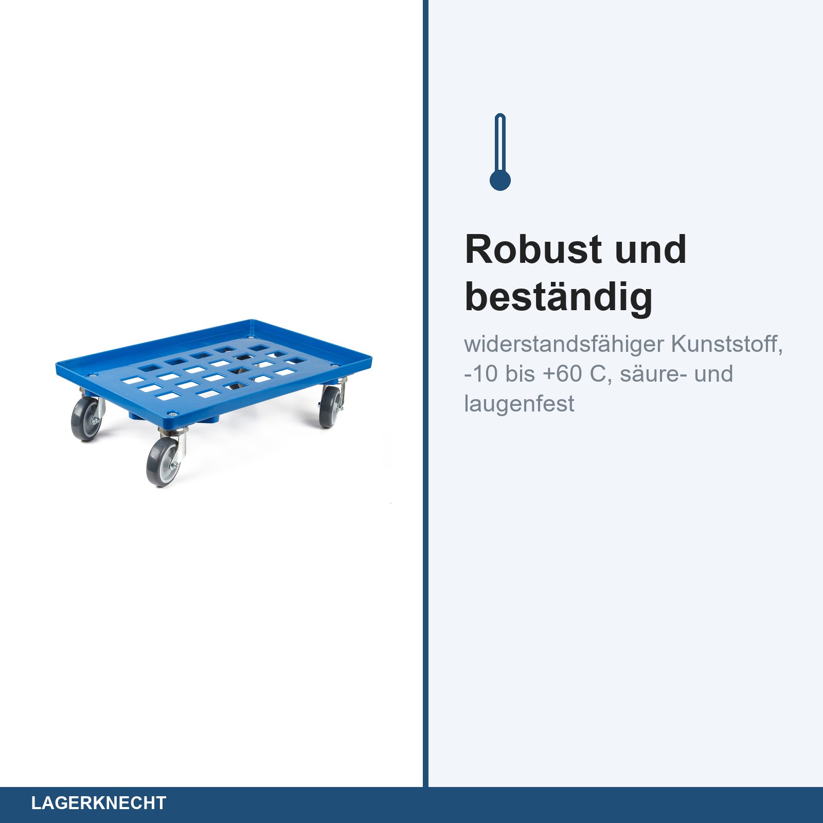Transportroller für 60x40 cm, Gummiräder, 4 Lenkrollen, blau
