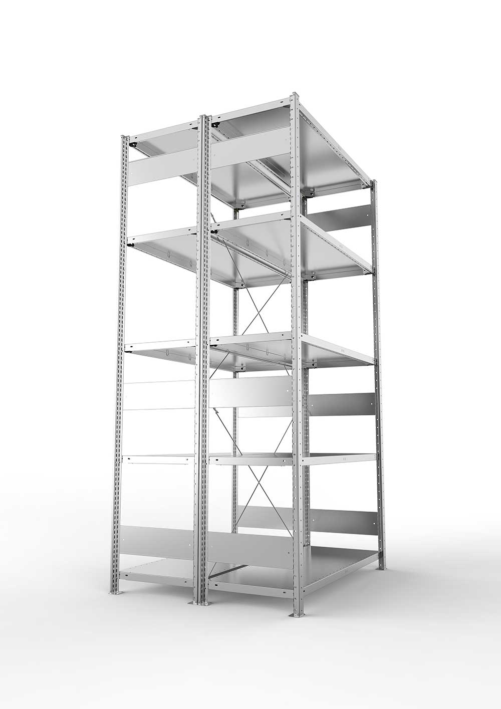 Metallregal Pro-Max Stecksystem Doppelgrundregal – 250×130×50 cm, 230 kg, verzinkt
