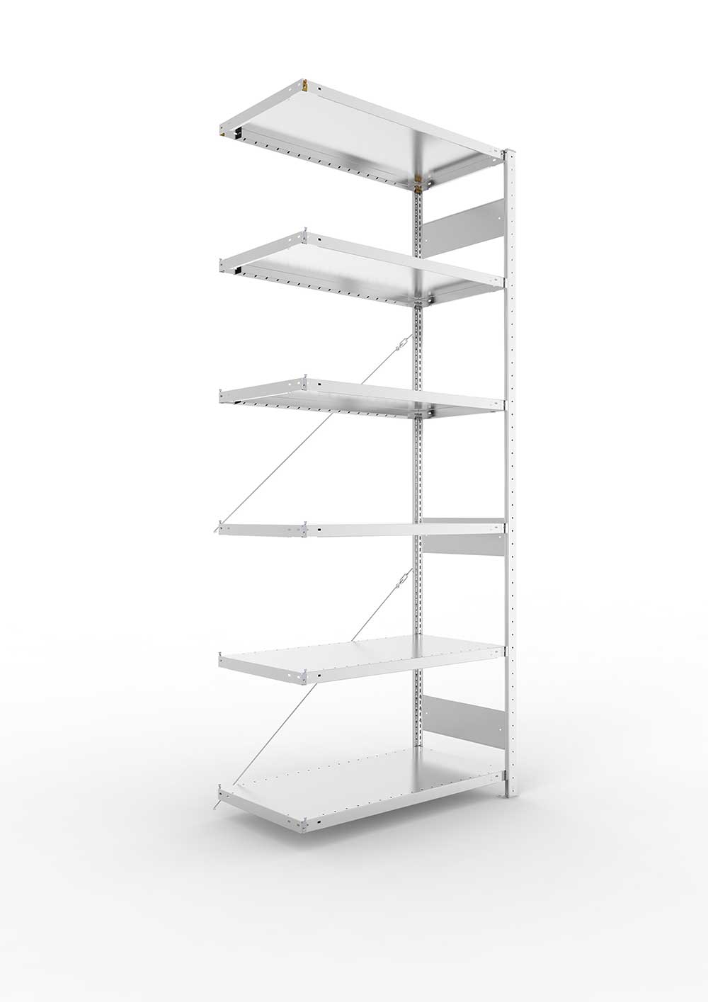Metallregal Pro-Flex Stecksystem Anbauregal – 250×100×50 cm, 230 kg, verzinkt, 6 Böden