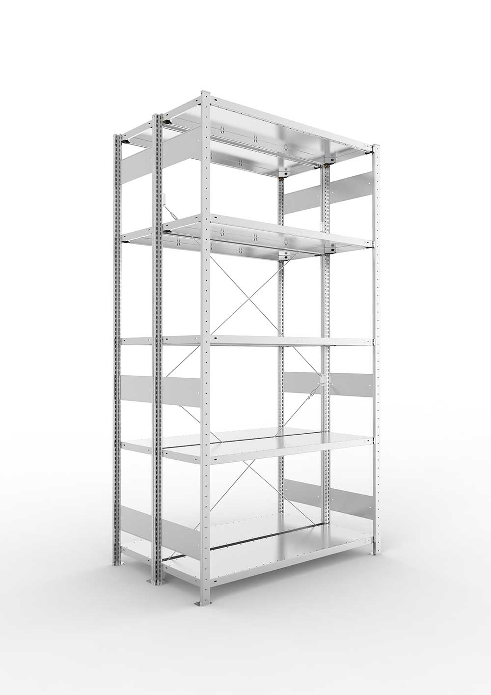 Metallregal Pro-Max Stecksystem Doppelgrundregal – 250×130×40 cm, 230 kg, verzinkt
