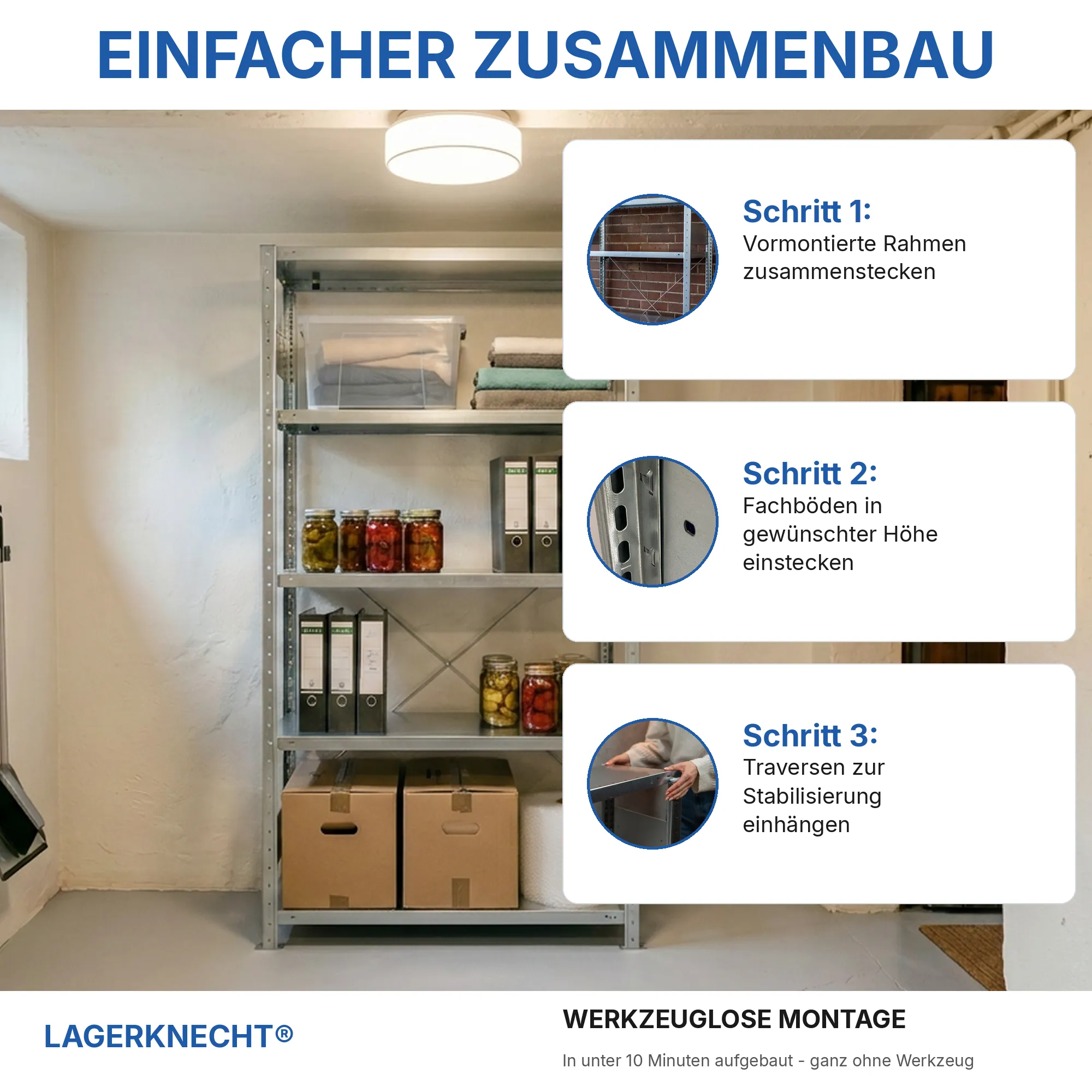 Kellerregal Pro-Flex Stecksystem Grundregal – 200×100×60 cm, 230 kg, verzinkt, 5 Böden