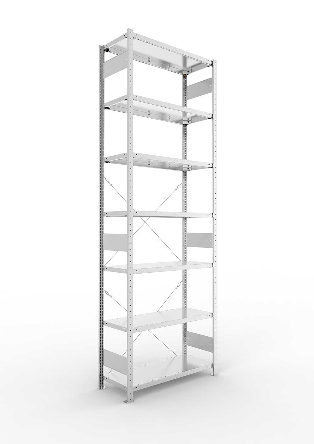 Metallregal Pro-Max Stecksystem Grundregal – 300×100×40 cm, 150 kg, verzinkt, 7 Böden