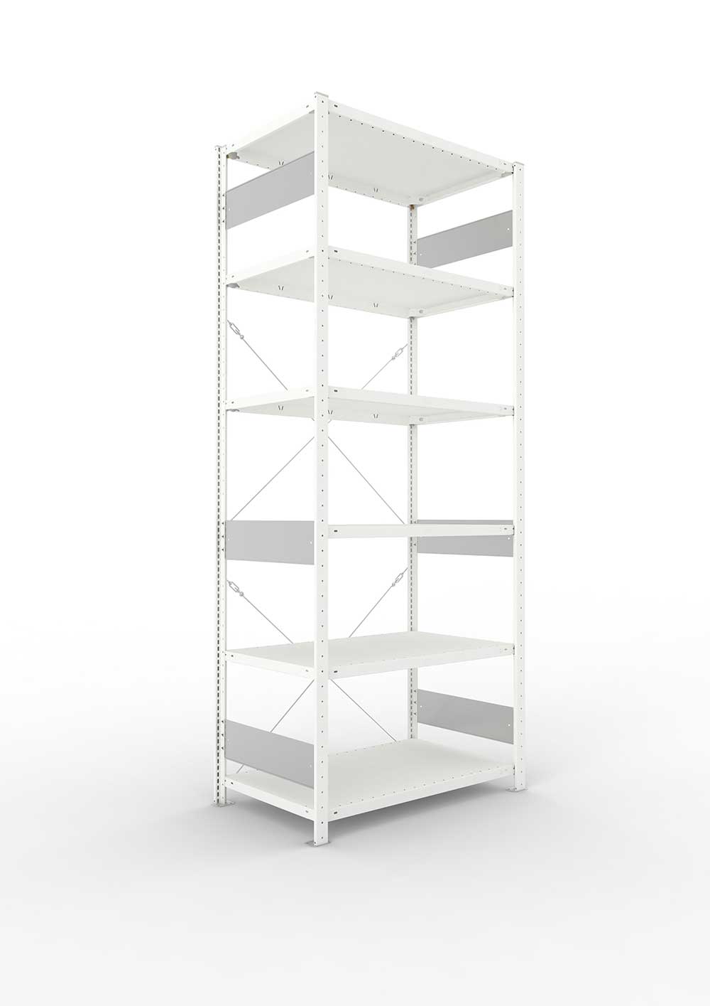 Metallregal Pro-Flex Stecksystem Grundregal – 250×100×60 cm, 150 kg, RAL 7035, 6 Böden