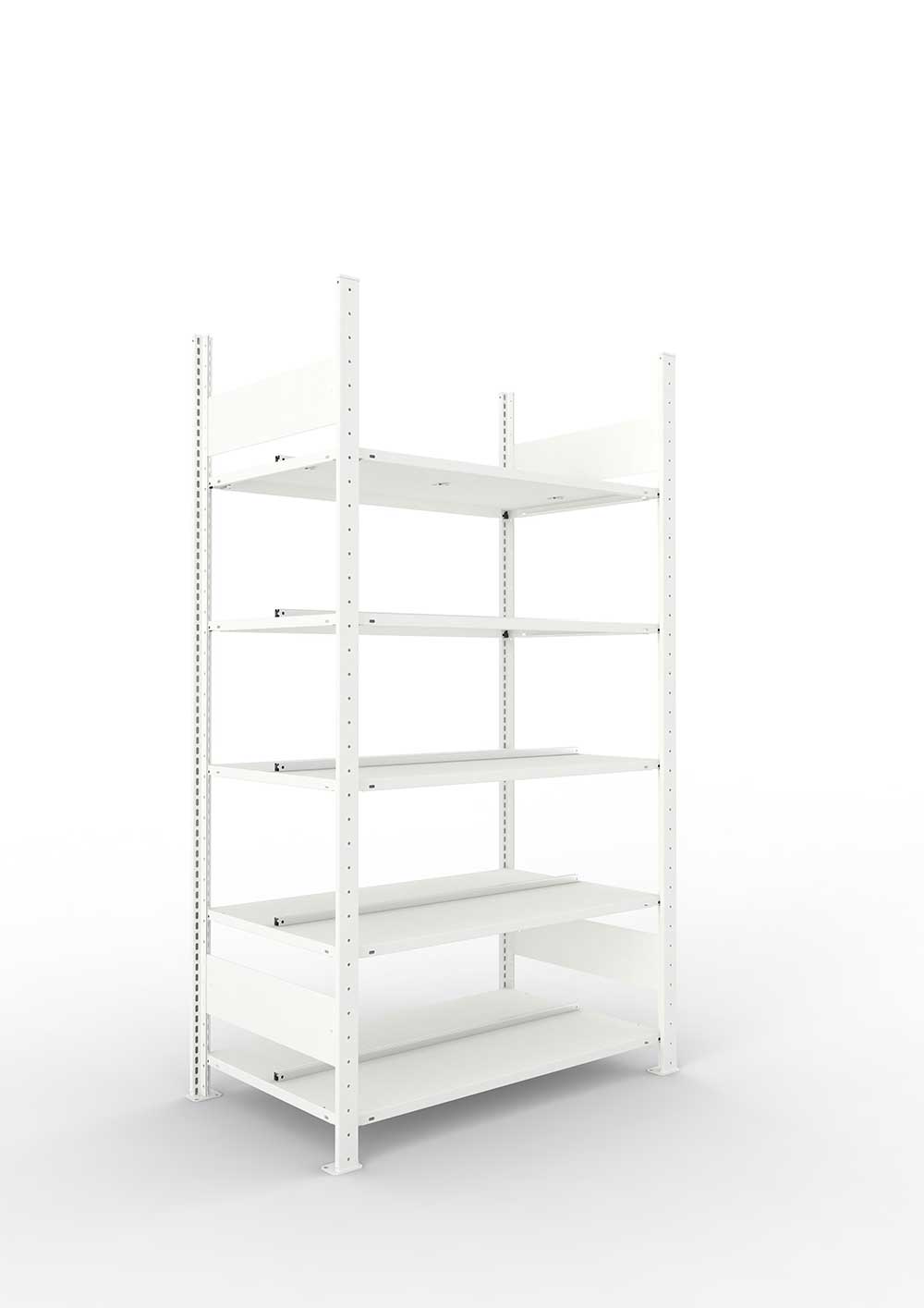 Büroregal Pro-Max Stecksystem Grundregal – 185×100×60 cm, RAL 7035, doppelseitig