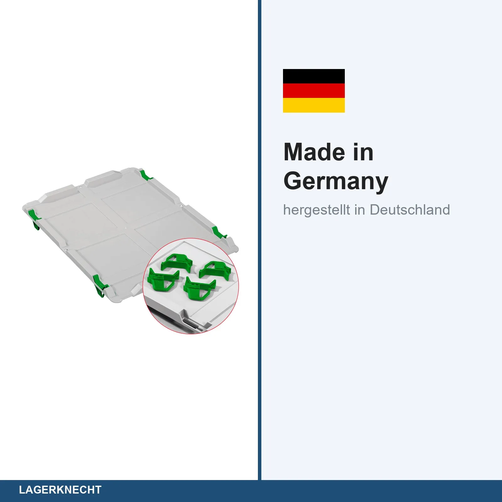 Auflagedeckel Set Eurobox NextGen – 400 x 300, inkl. 4 grüne Schiebeschnappverschlüsse