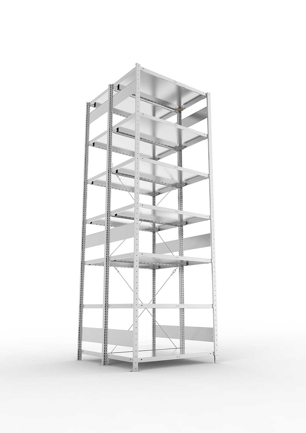 Metallregal Pro-Max Stecksystem Doppelgrundregal – 300×100×50 cm, 230 kg, verzinkt