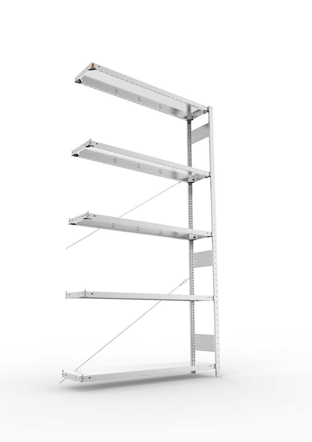 Metallregal Pro-Max Stecksystem Anbauregal – 250×130×30 cm, 230 kg, verzinkt, 5 Böden